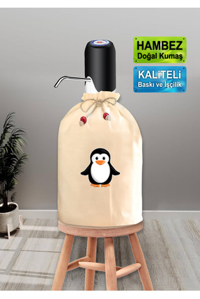 enmalife Krem Damacana Kılıfı Penguen Baskılı Hambez Damacana Kılıfı