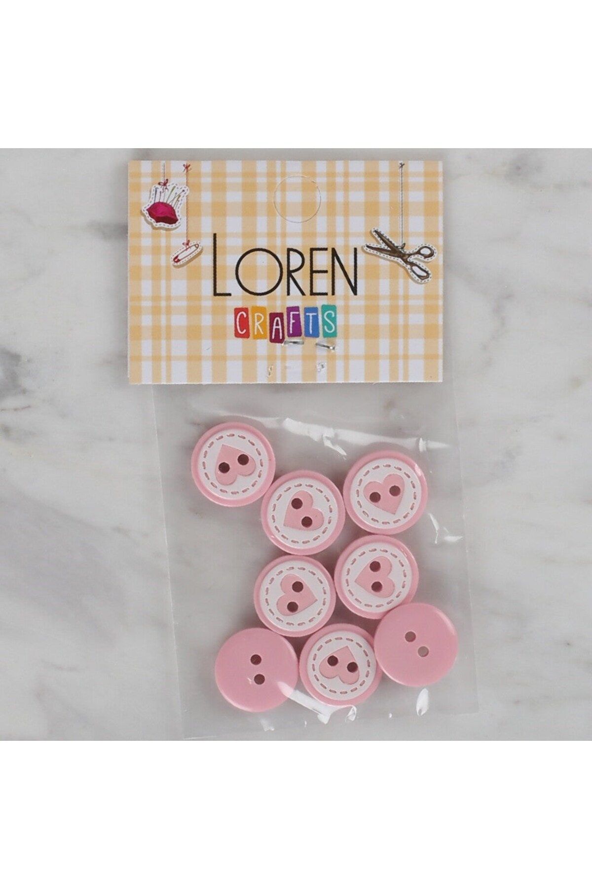 GLR MEHMET Loren Crafts pembe 8 li kalp düğme - 472