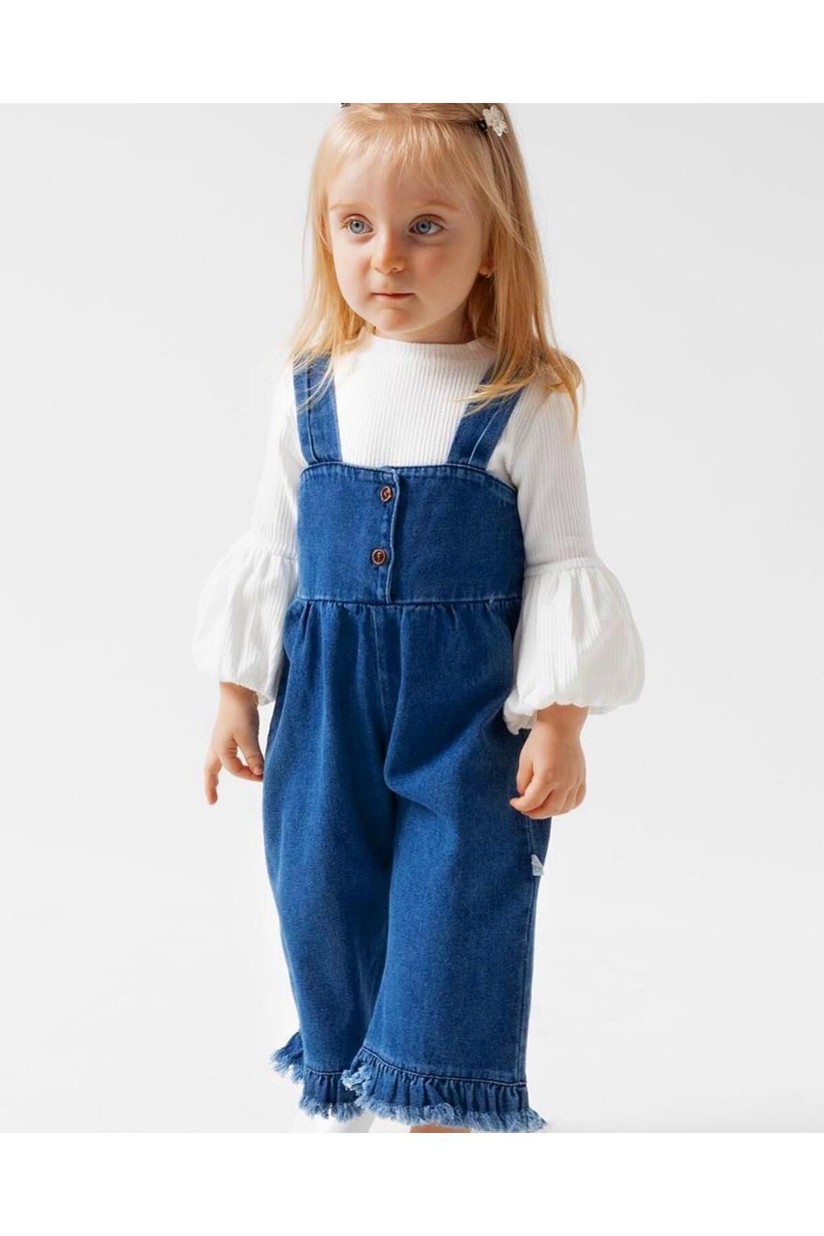 Jean Kız Bebek Slopet & Bton Bluz Set
