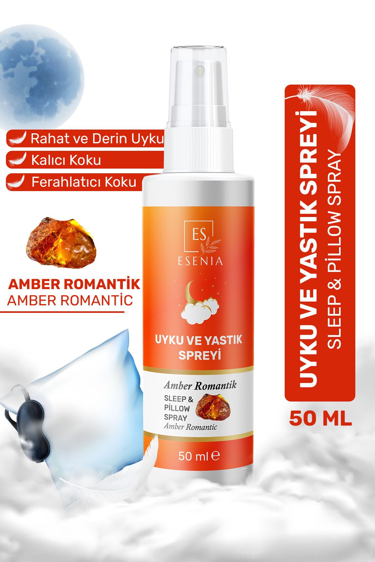 ESENIA Amber Romantik Uyku Yastık Spreyi Rahatlatıcı Uyku Ve Dinlenme Spreyi Sleep And Pıllow Spray 50 ml