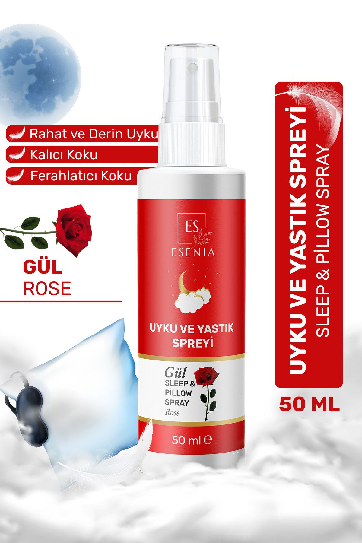 ESENIA Gül Uyku Ve Yastık Spreyi Rahatlatıcı Uyku Ve Dinlenme Spreyi Sleep And Pıllow Spray 50 ml