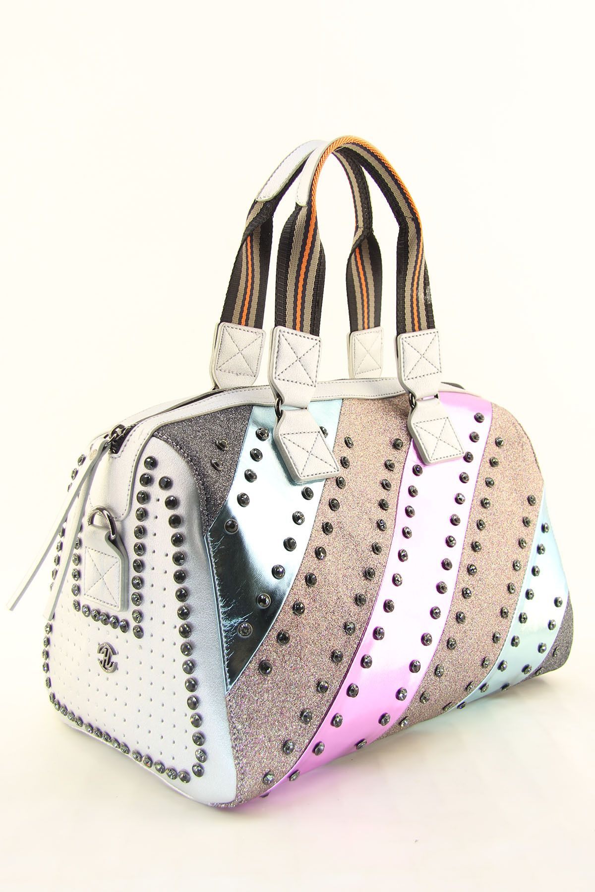 HNB-Women's Silver Multi Color Stone Cylinder Casual Shoulder Bag 1