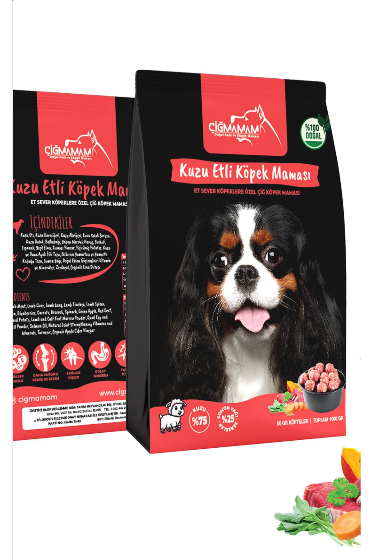 Çiğmamam Doğal Kedi ve Köpek Maması Barf Kuzu Etli Tahılsız Köpek Maması 2 Kg (1000 gr x 2 adet)