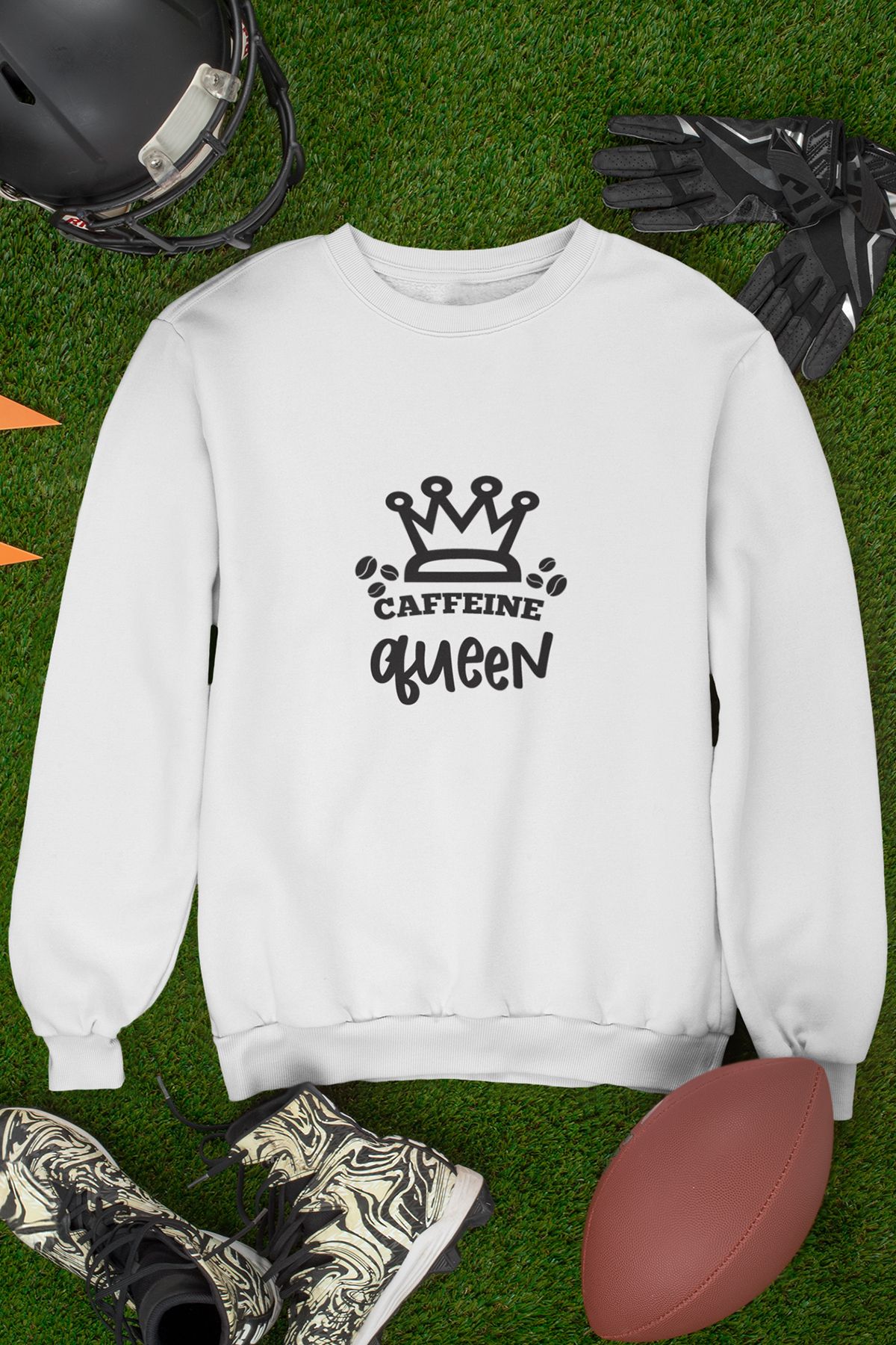 qoeuyl boutique Cafein Queen Baskılı Arkadaş Eş Sevgili Doğum Günü Hediyelik Unisex Bisiklet Yaka Sweatshirt