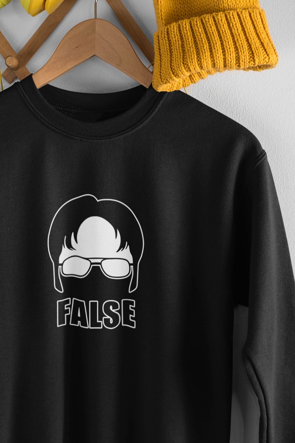 qoeuyl boutique Dwight Schrute False The Office Baskılı Eğlenceli Hediyelik Unisex  Bisiklet Yaka Sweatshirt