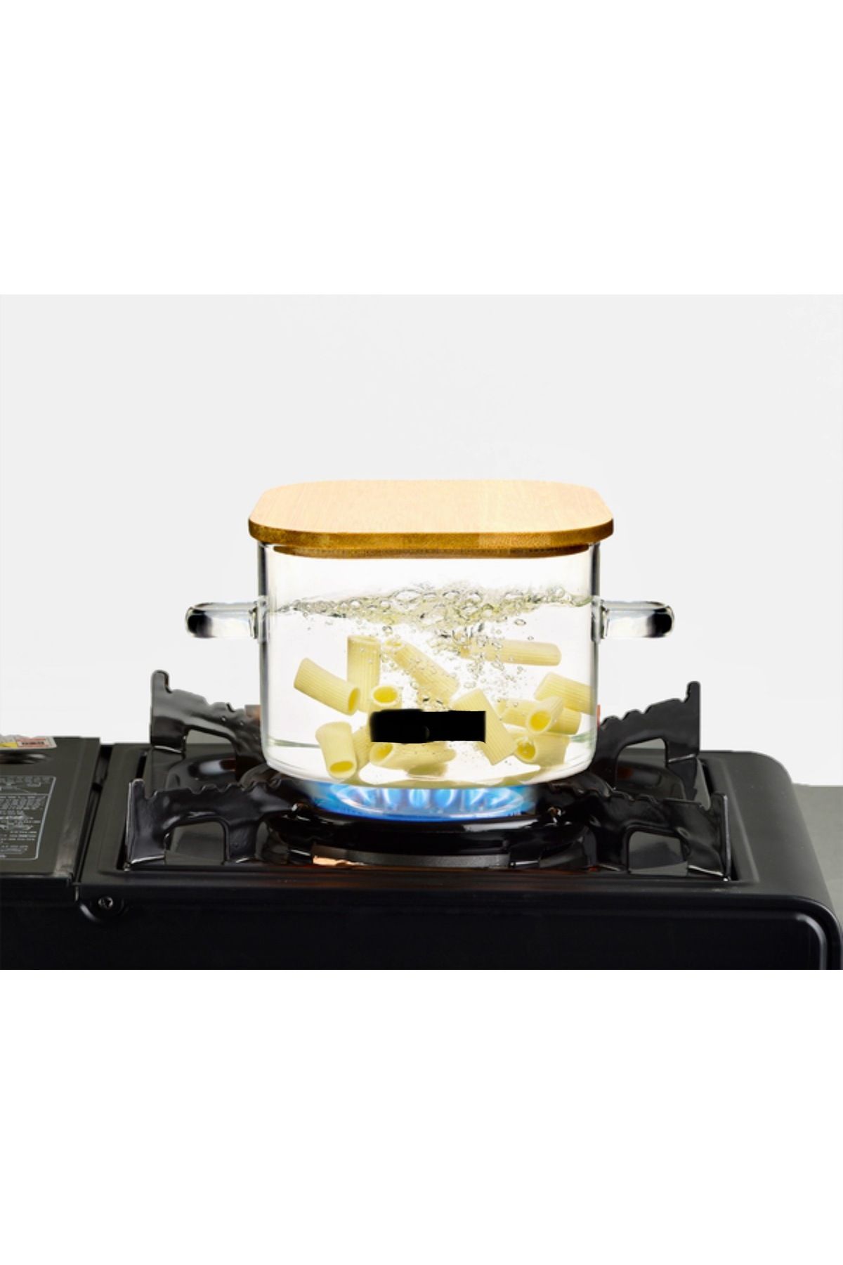 SEVEN7-Square Pot with Glass Bamboo Lid and Handle 700ml Fire Resistant Borosilicate 1