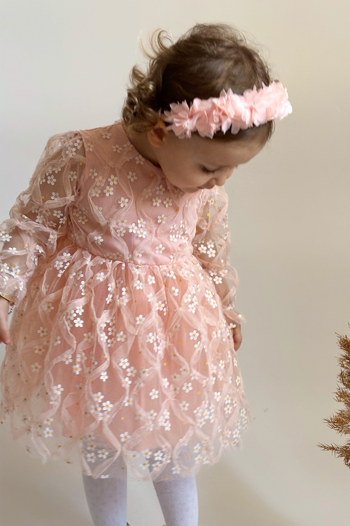 ALYRA Kız Çocuk Bebek Uzun Kollu Papatyalı Çiçekli Tüllü Doğum Günü Düğün Parti Özel Gün Bayramlık Elbise fotoğrafı 4 (önizleme)