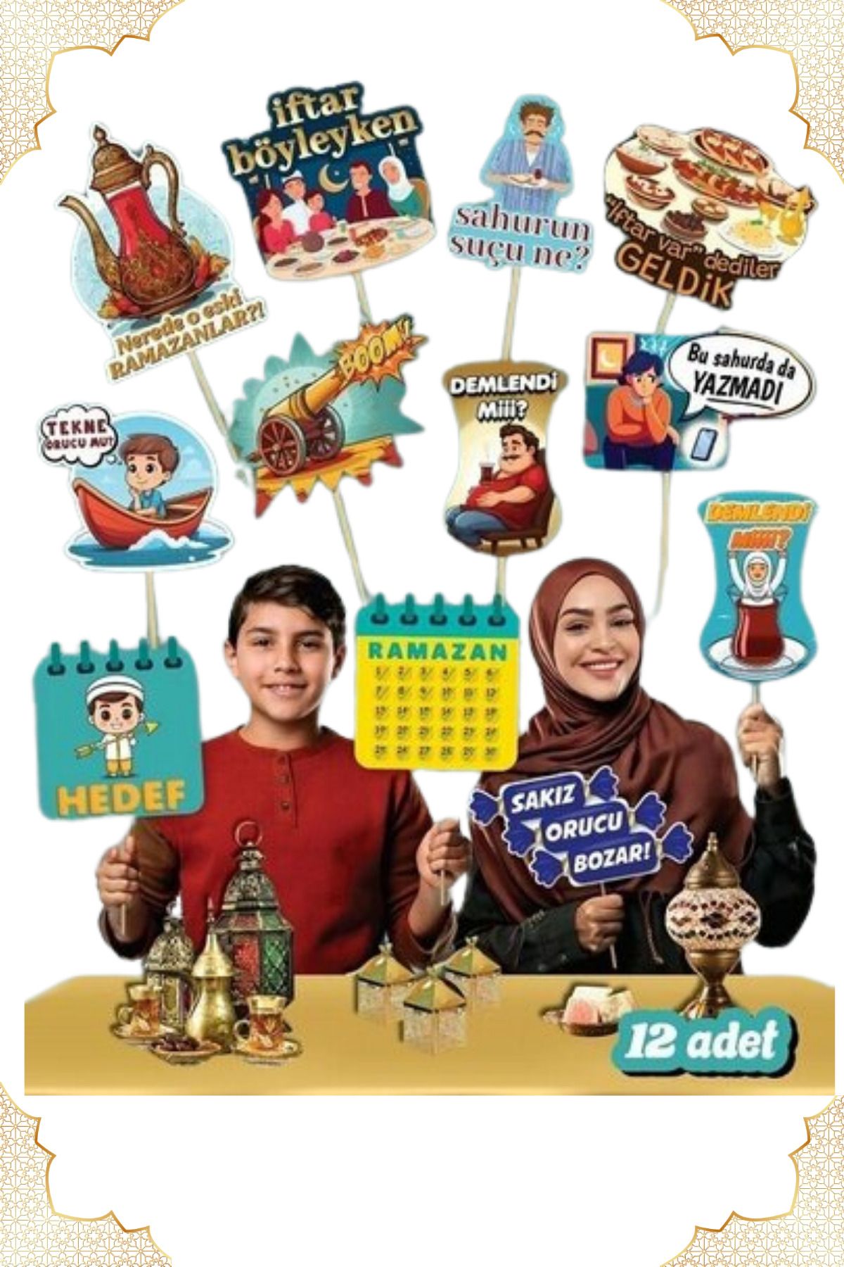 mypartyready Ramazan Ayı Konuşma Balonu 12 li Ramazan Ayı Çocuk Eğlencesi Konuşma Kartı Seti