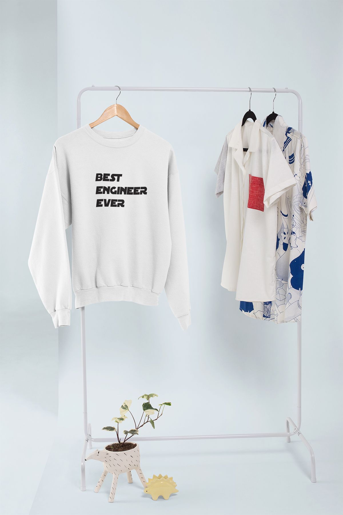 qoeuyl boutique Best Engineer Ever Mühendis Baskılı Eğlenceli Hediyelik Unisex %100 Pamuk Bisiklet Yaka Sweatshirt