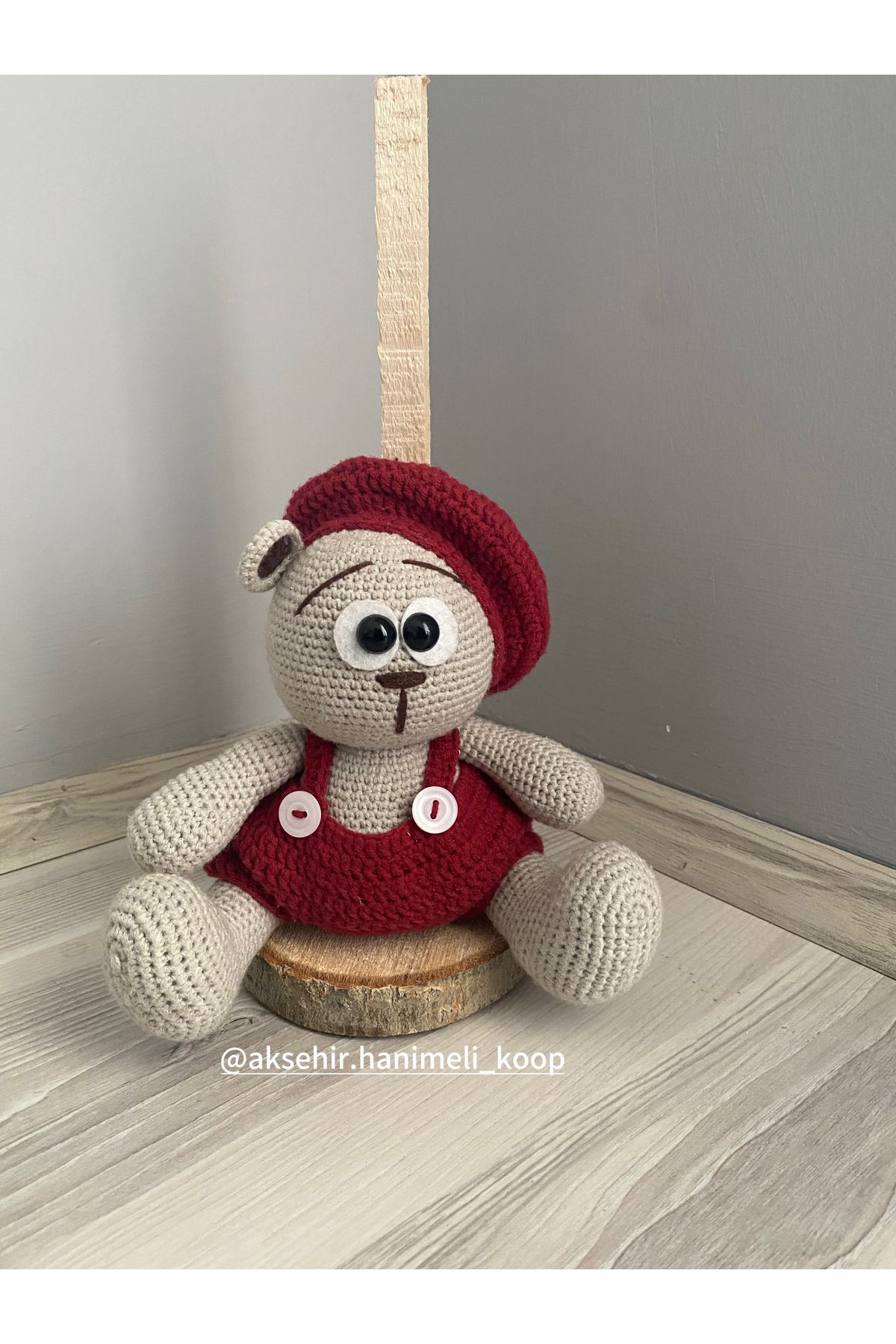 NATURAL BY HANDS Amigurumi Bordo Tulumlu Sevimli Ayıcık Oyun Arkadaşı