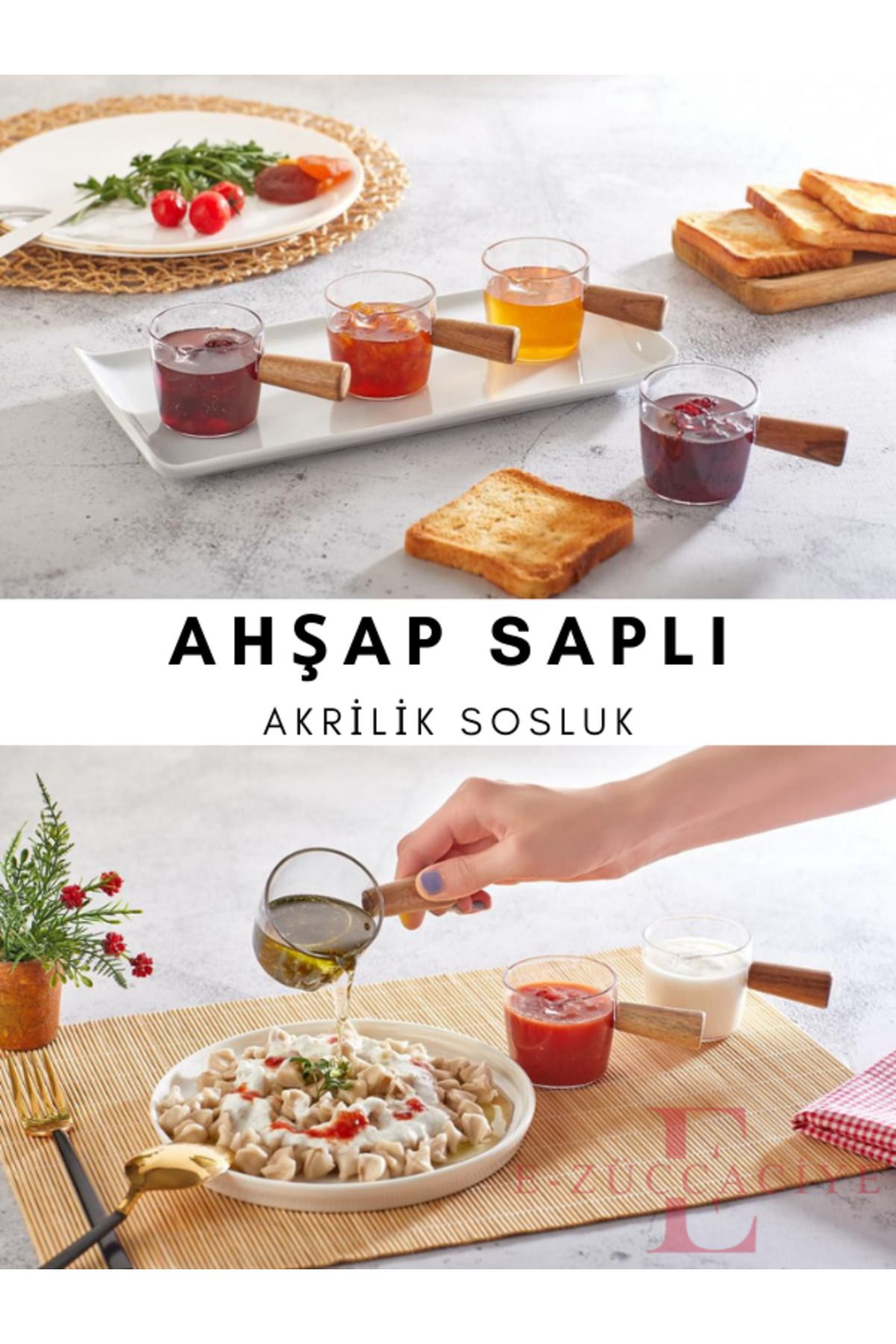 E Züccaciye 6 LI AHŞAP SAPLI SOSLUK,REÇELLİK,SUNUMLUK