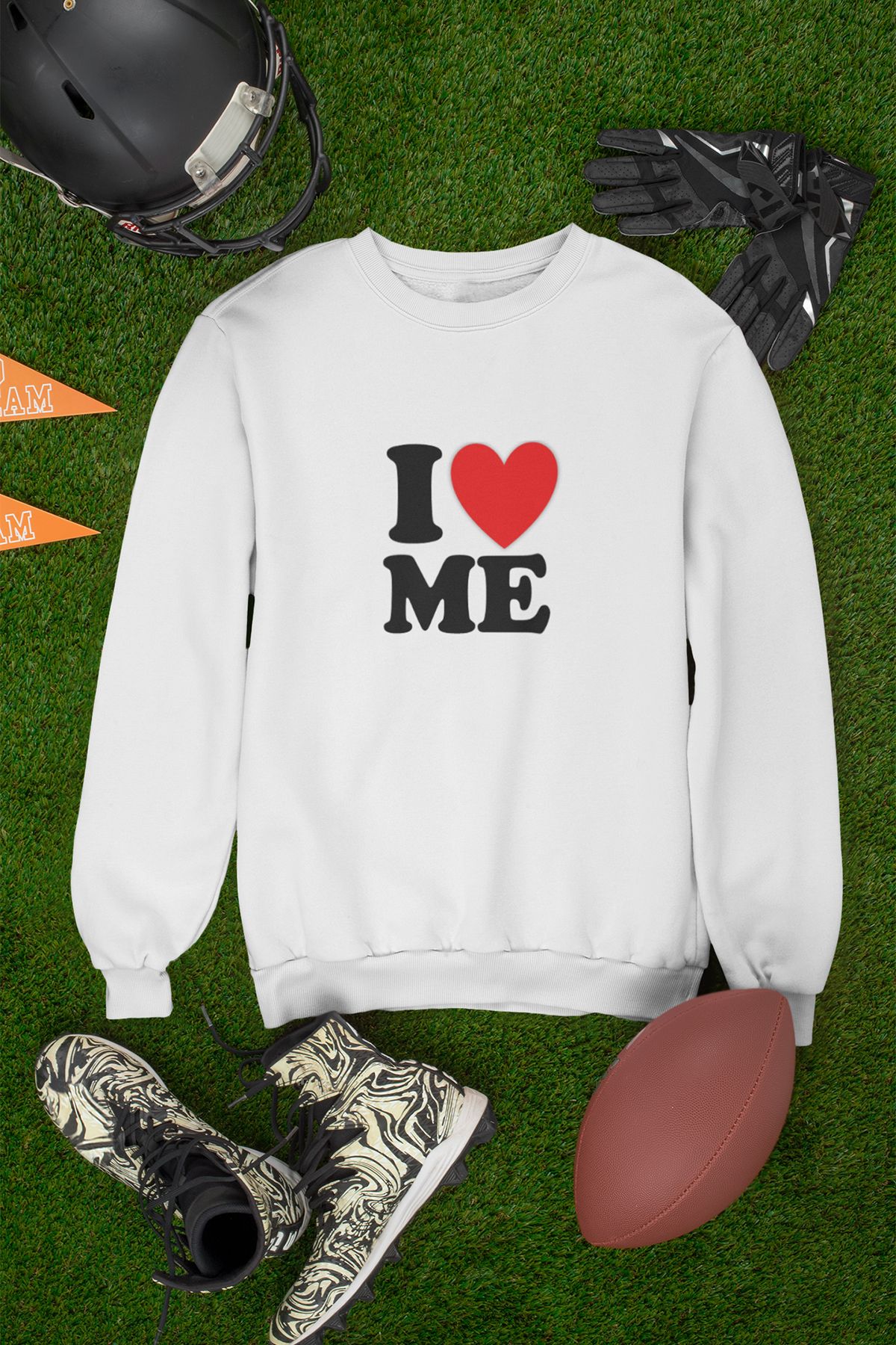 qoeuyl boutique I Love Me Baskılı Eğlenceli Hediyelik Unisex %100 Pamuk Bisiklet Yaka Sweatshirt