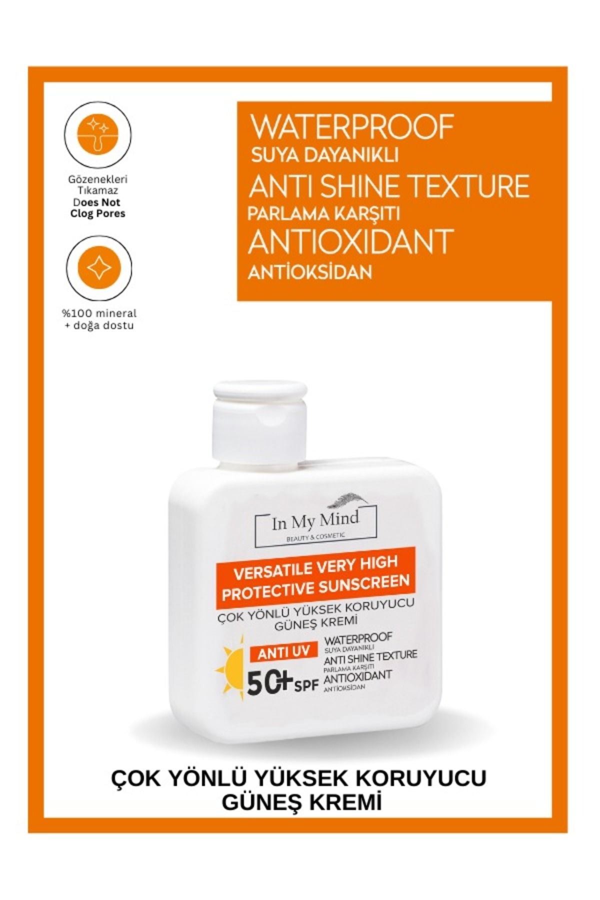 AKLIMDASIN Yüz Güneş Kremi Spf 50 Leke Karşıtı Yüksek Koruyucu Spf50+Tüm Cilt Tipleri İçin 10O ML