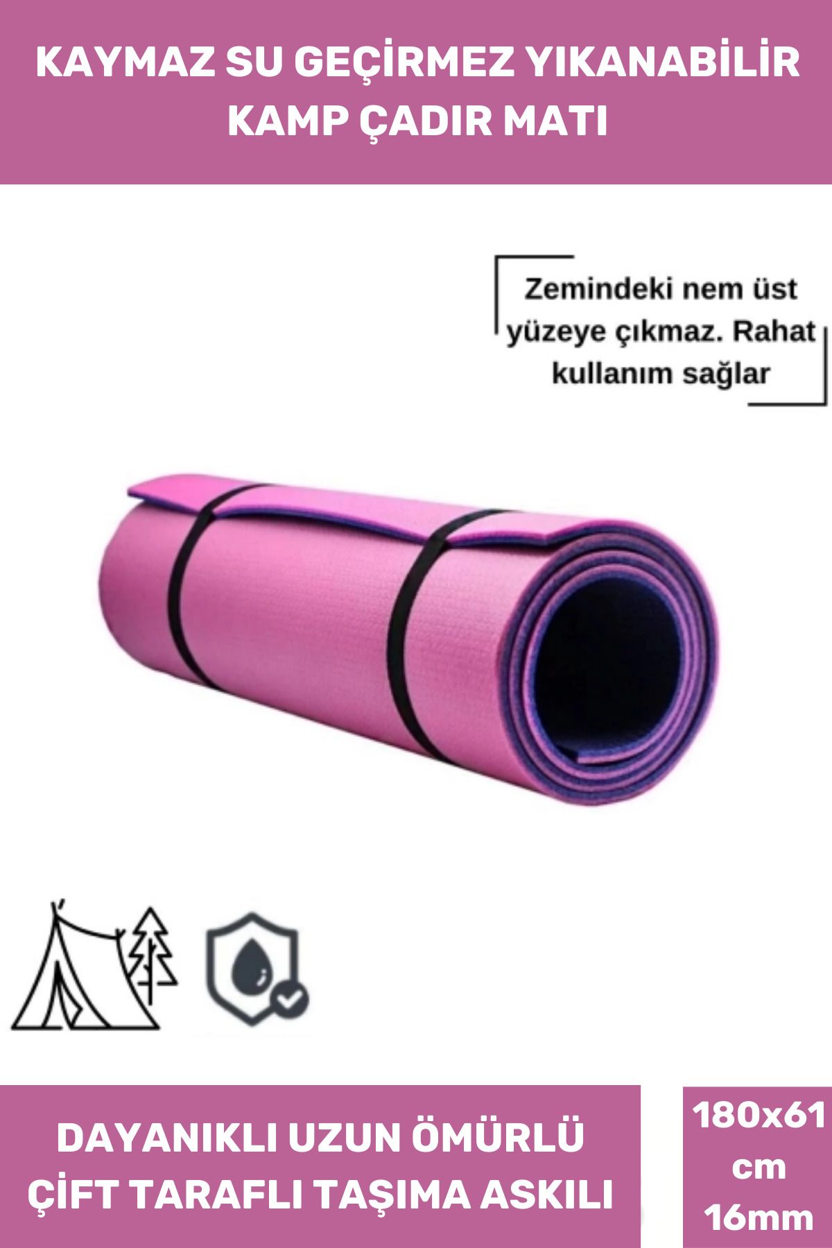 Thriftbuds Premium Taşıma Askılı Konforlu Su Geçirmez Çift Taraflı Zemin Çadır Kamp Uyku Matı Yer Minderi 16 mm