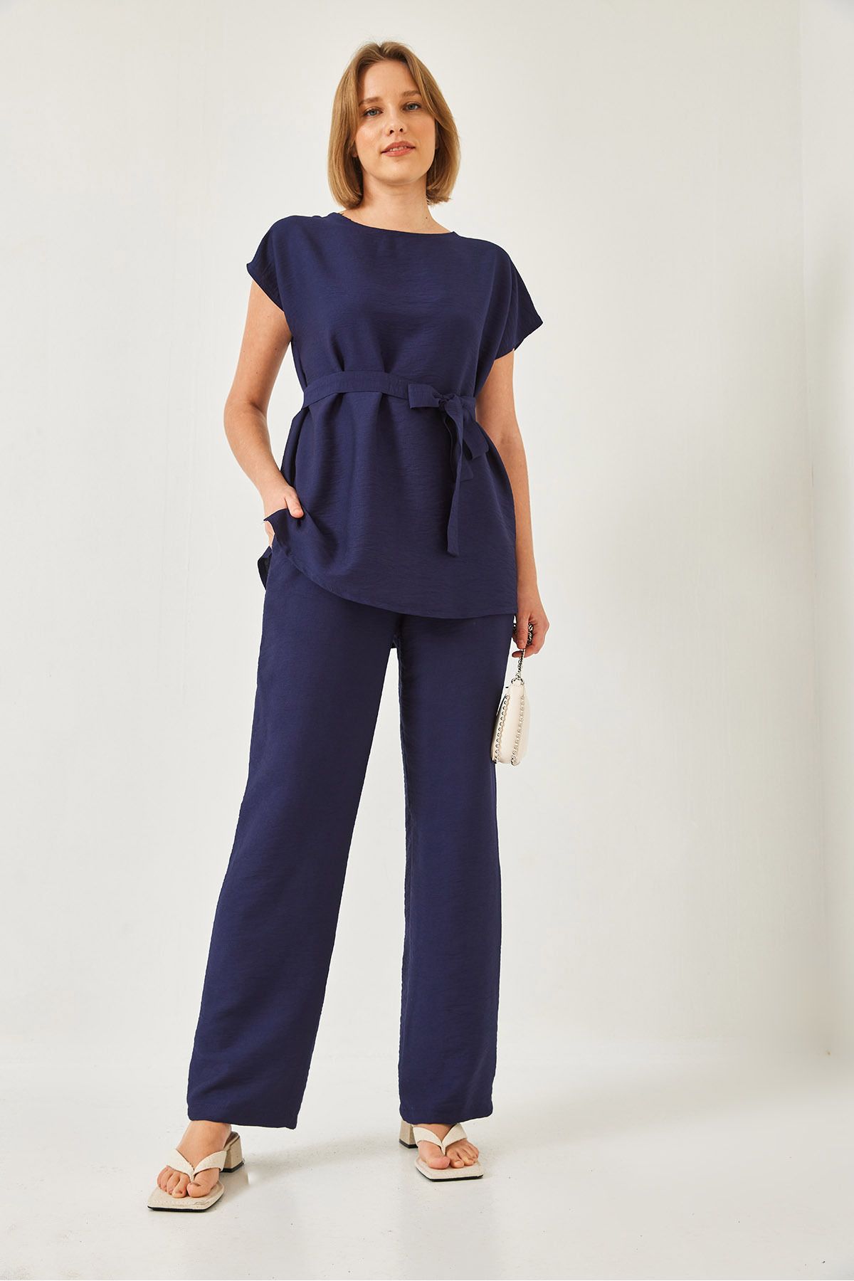 Bianco Lucci-Linen Belted Palazzo Trousers Set - Ayrobin 60323 60271039 3