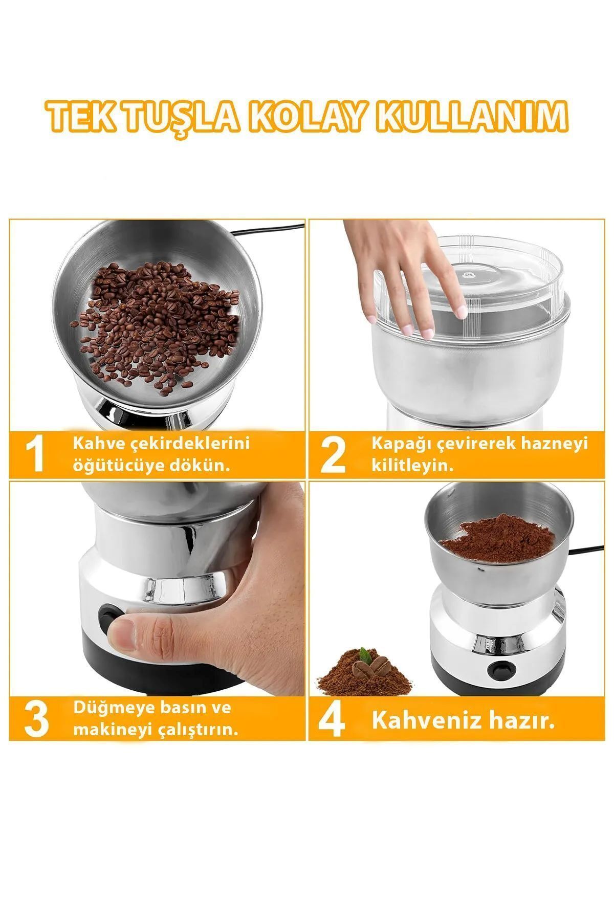 St Morritz Mini Elektrikli Kahve Öğütücü 4 bıçaklı Kahve Çekirdeği Öğütücü ve Baharat Öğütücü