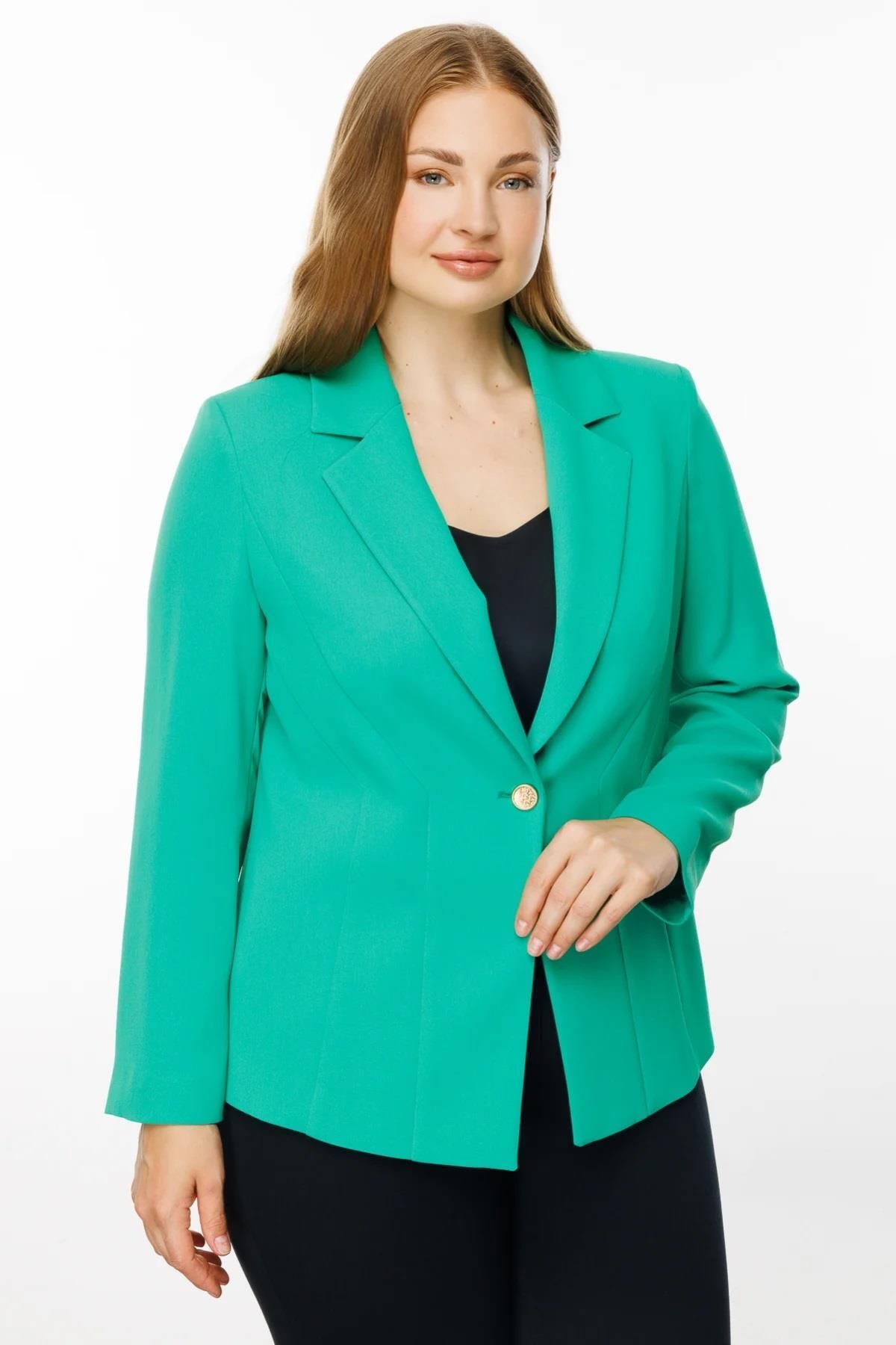 Ekol-Plus Size Single Button Jacket 5522 - Without Pockets 2