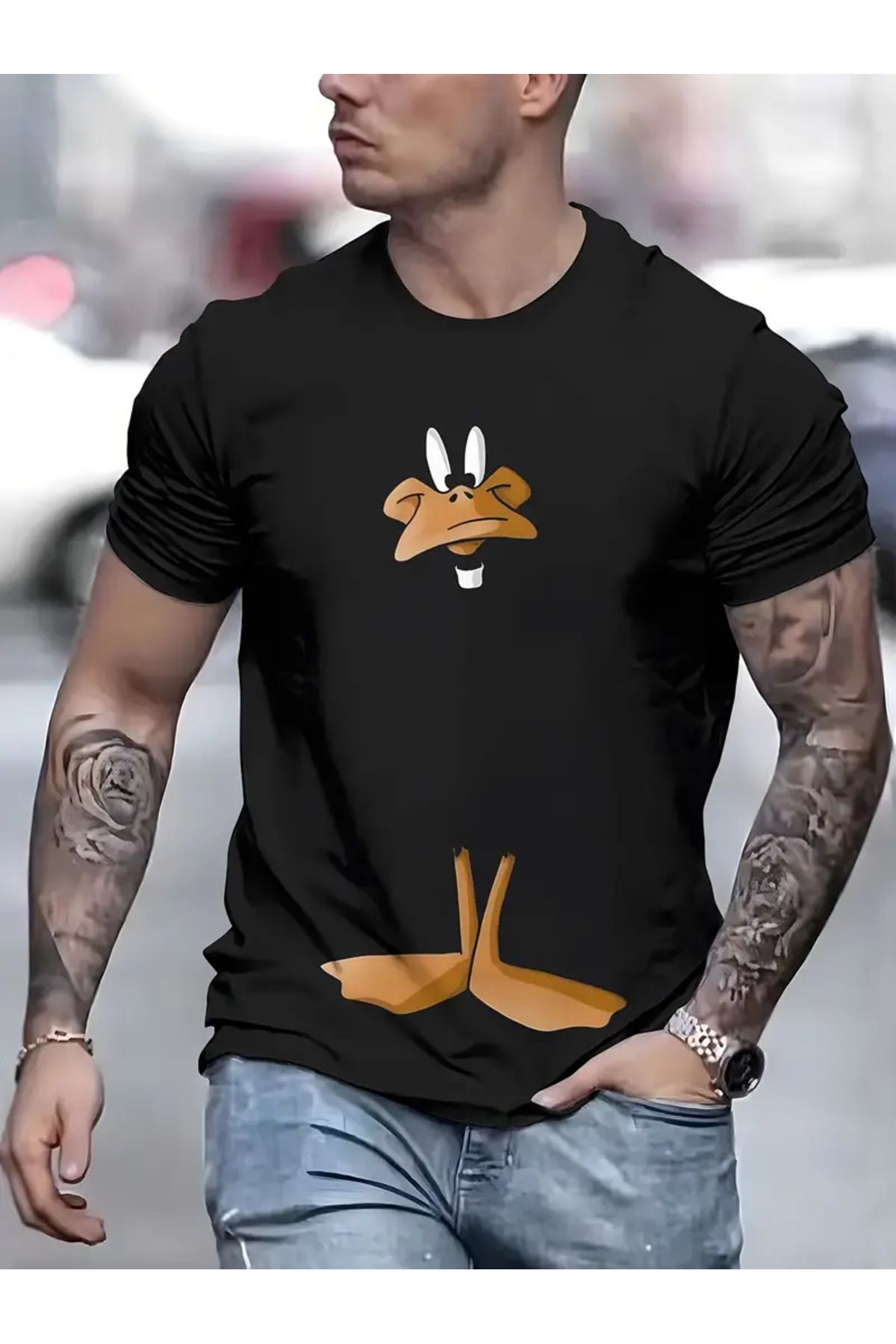 PENTHİLUS Karikatür ördek Baskılı Organik Pamuk Unisex T-shirt