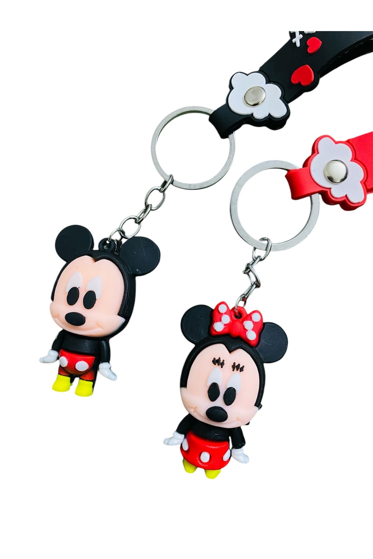 Happy Trend Mickey Mouse ve Minnie Mouse Figürlü 2 li Set 3D Yumuşak Anahtarlık ve Çanta Süsü (2 Adet)