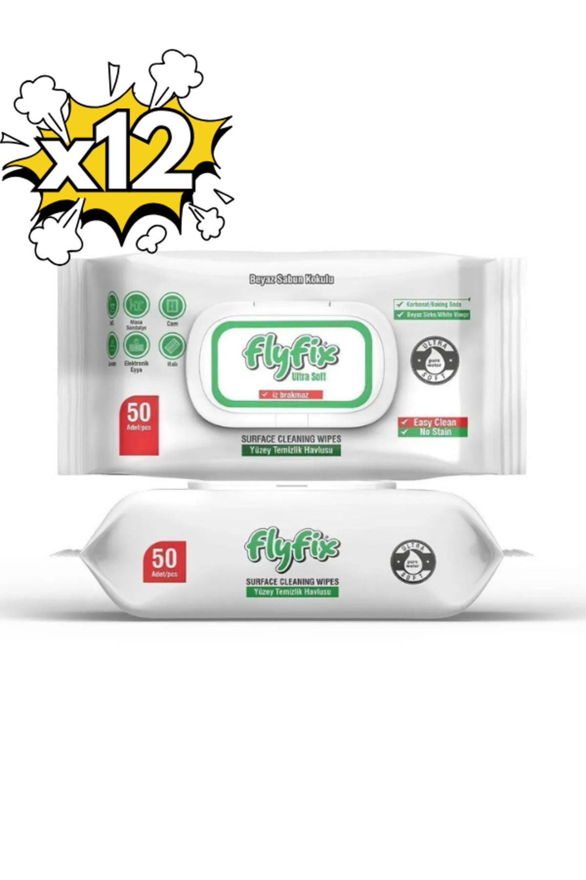 Flyfix Çok Amaçlı Beyaz Sabun Kokulu Yüzey Temizlik Havlusu 50 Yaprak X 12 Paket