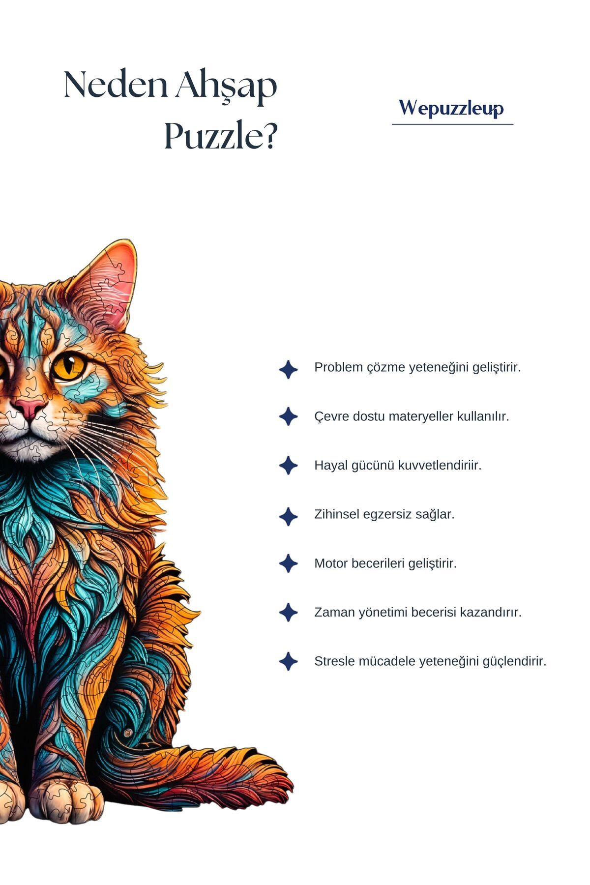 Pinecone-Cat Patterned Wooden Puzzle - 250 Piece Puzzle, Foil Included, 27X33 cm Wz-25 7