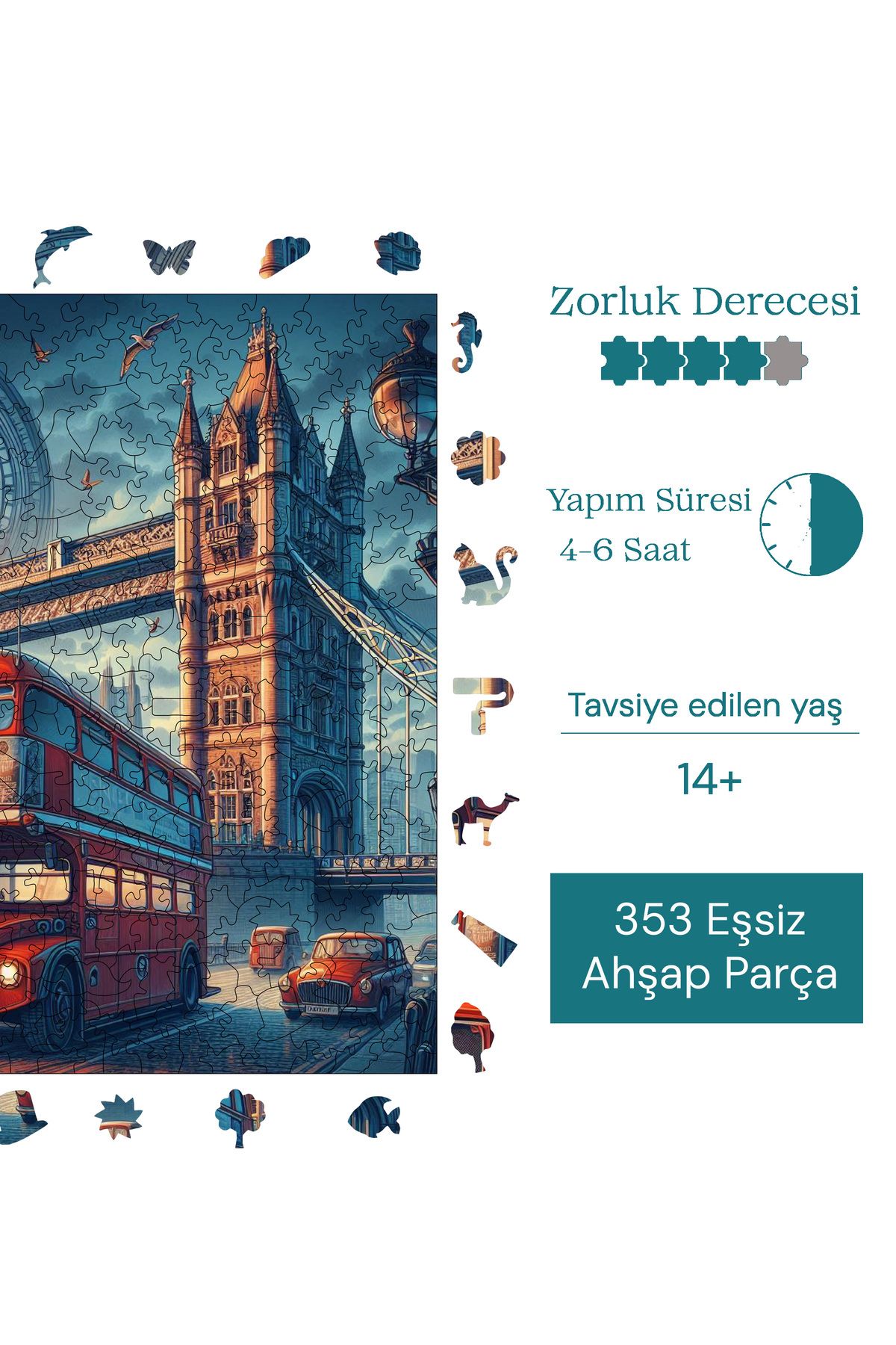 Pinecone-London Wooden Puzzle - 353 Piece Jigsaw Puzzle, Unique Foil, 29X29 cm Length S1-19 6