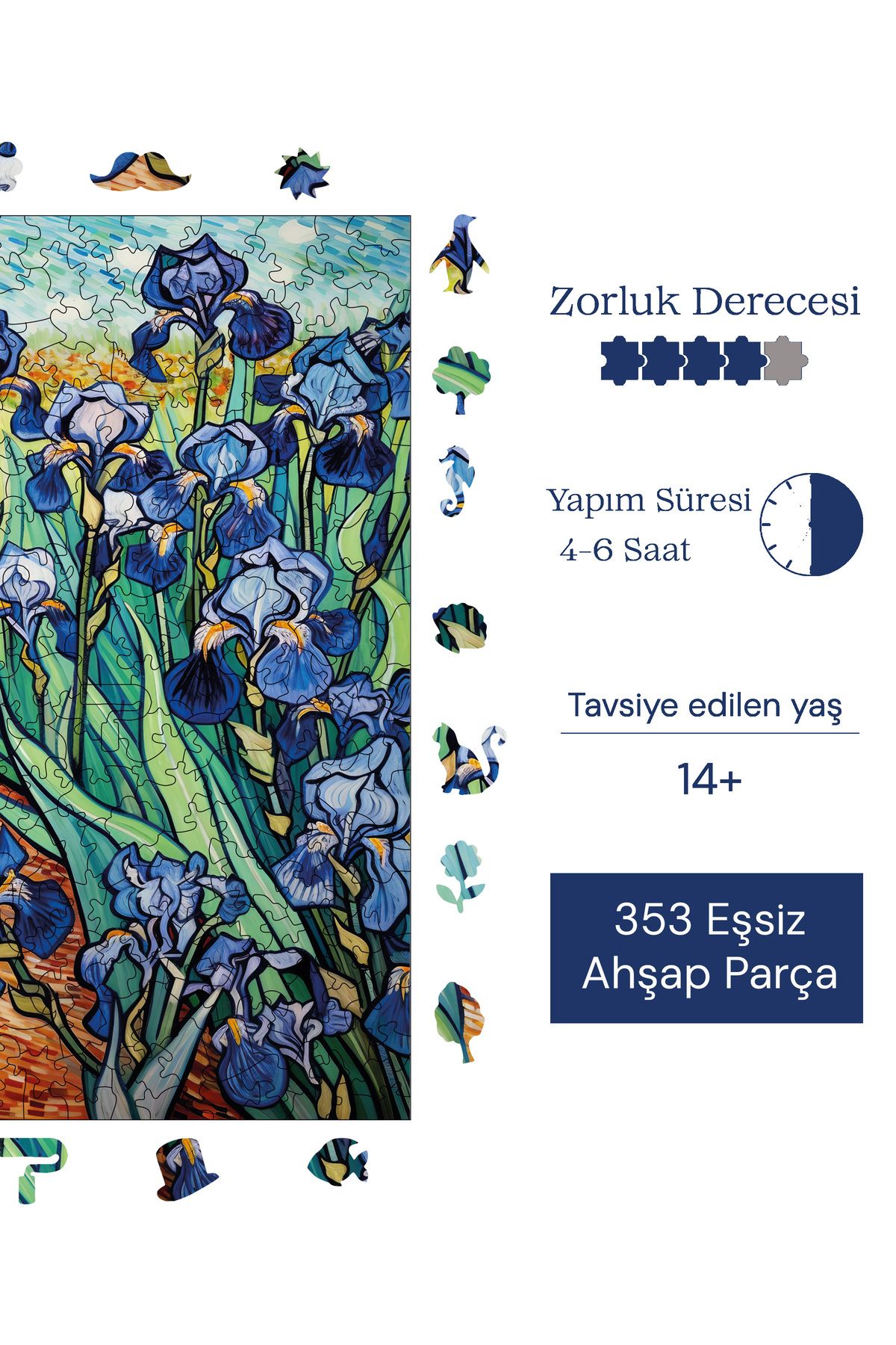 Pinecone-Van Gogh Irises Reproduction - Wooden Puzzle, Unique Piece, Puzzle 353 Pieces, 29X29 cm S1-31 6