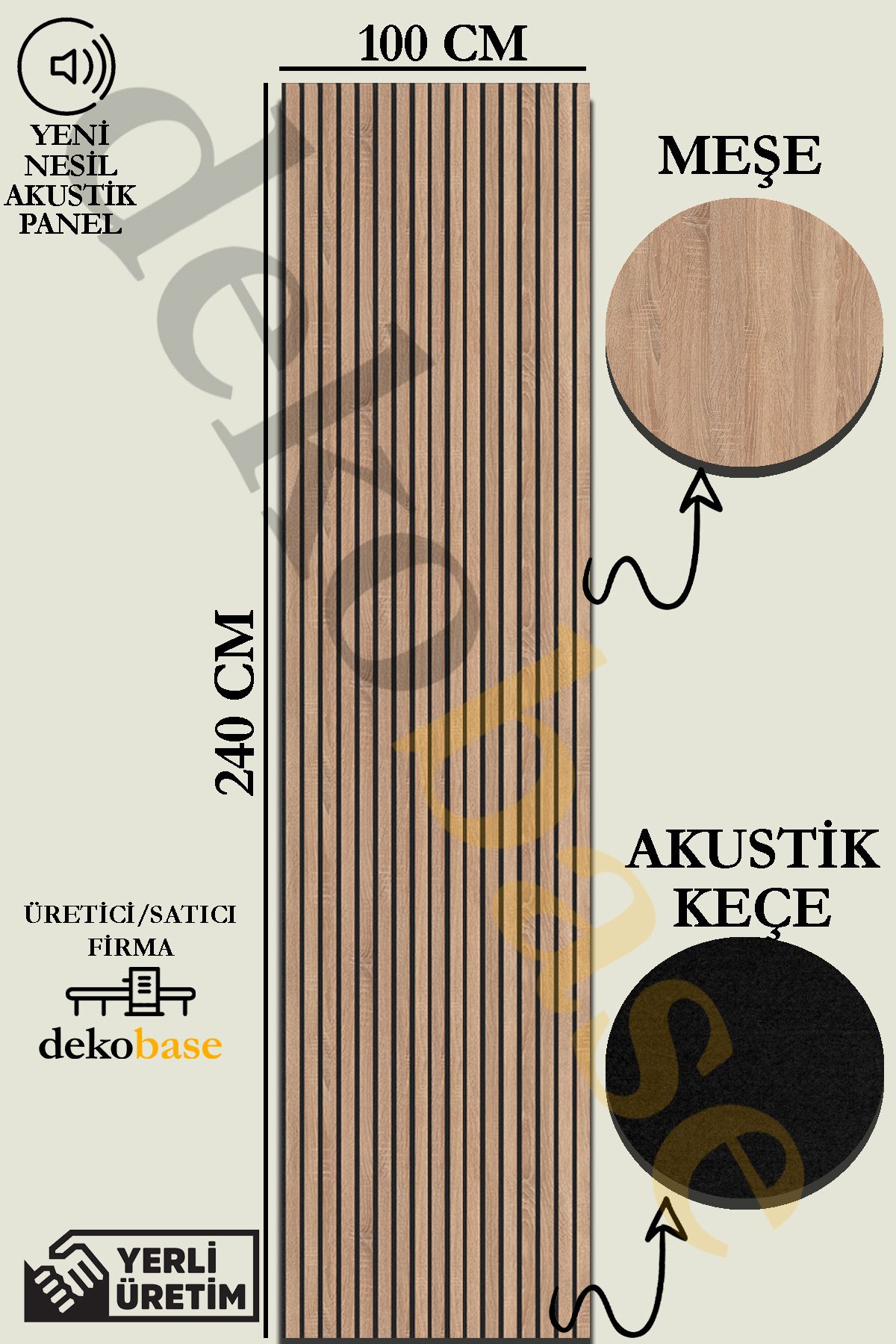 dekobase Meşe Renk 100x240cm Yeni Nesil Akustik Duvar Paneli