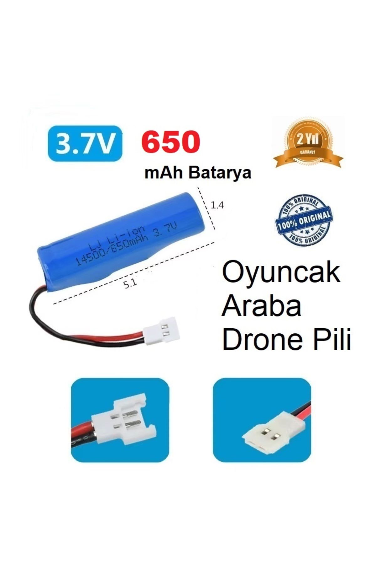 Day 650 Mah Beyaz Soket Li-on 3.7v Soket Drone Pili Oyuncak Araba Pili 14500