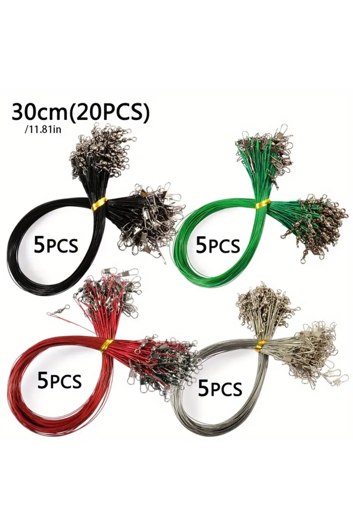 nasilolmaz 20 Adet 30 cm Balık Çelik Tel Anti-Isırma Hattı Sekiz Karakterli Halkalı Balıkçılık Aksesuarları