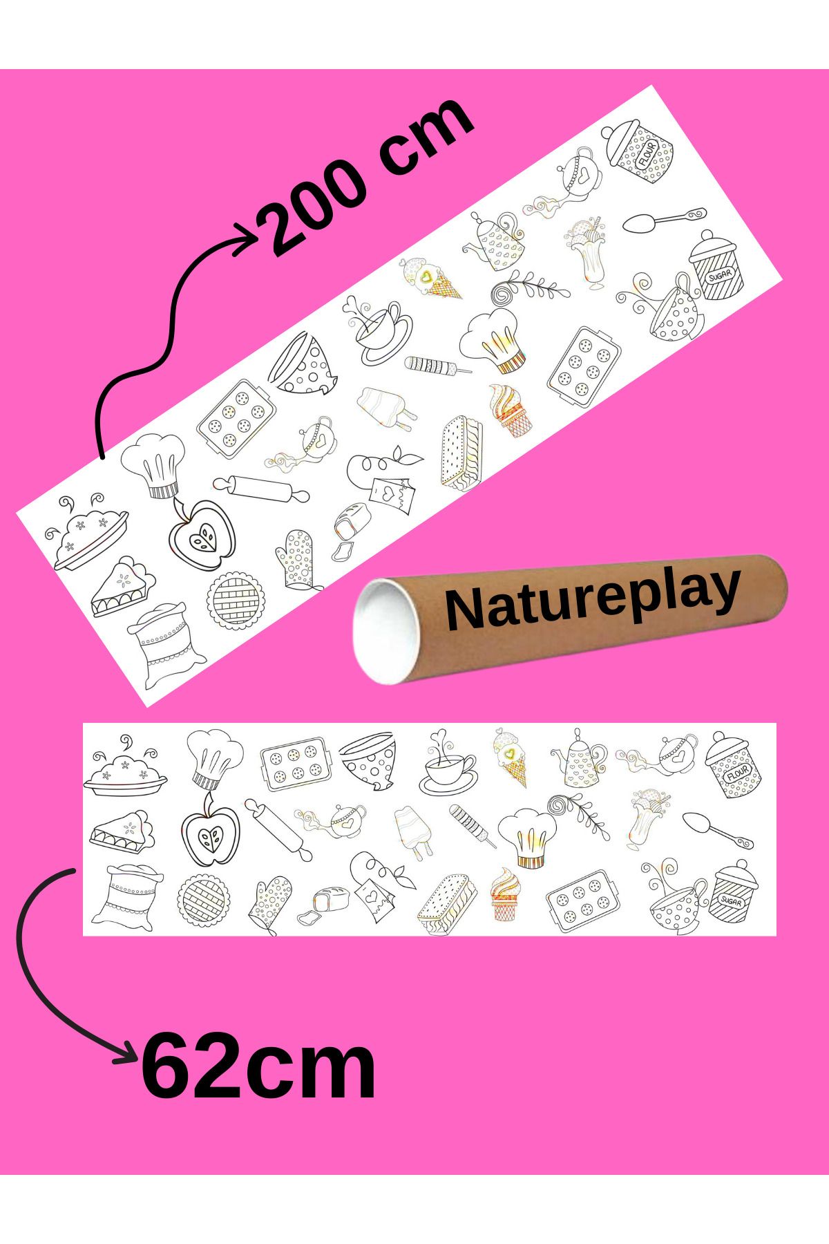 Natureplaydesign sevimli nesneler ve meyveler  2 metre dev boyama rulosu