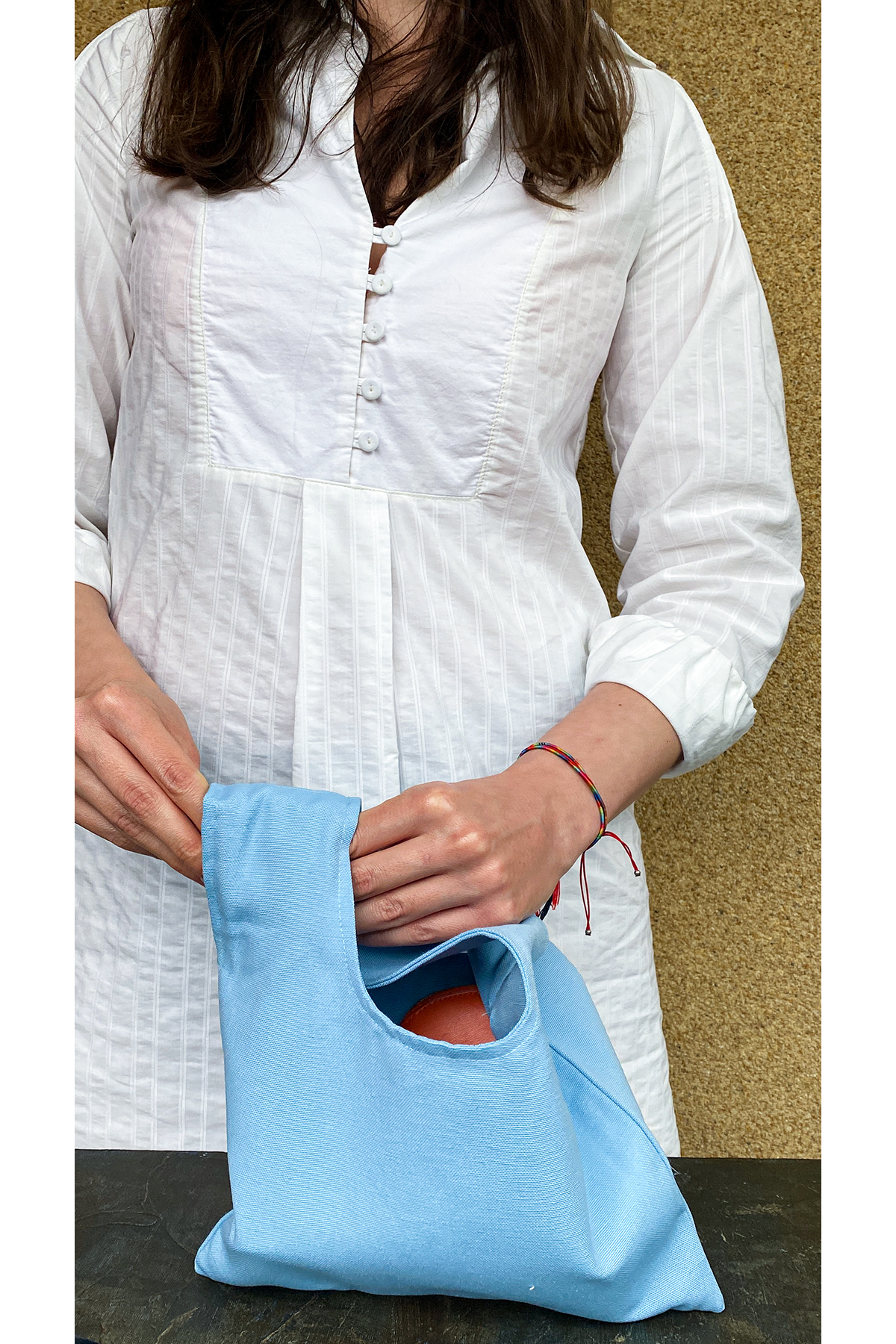 Anı Home Japon Düğümü Bebek Mavisi Duck Kumaş Clutch Çanta görsel 4