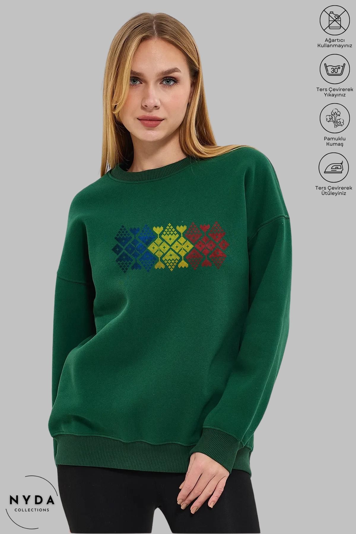 Nyda Collections Unisex Uzun Kollu Romania Cusatura Baskılı Bisiklet Yaka Kapüşonsuz Şardonlu Oversize Sweatshirt