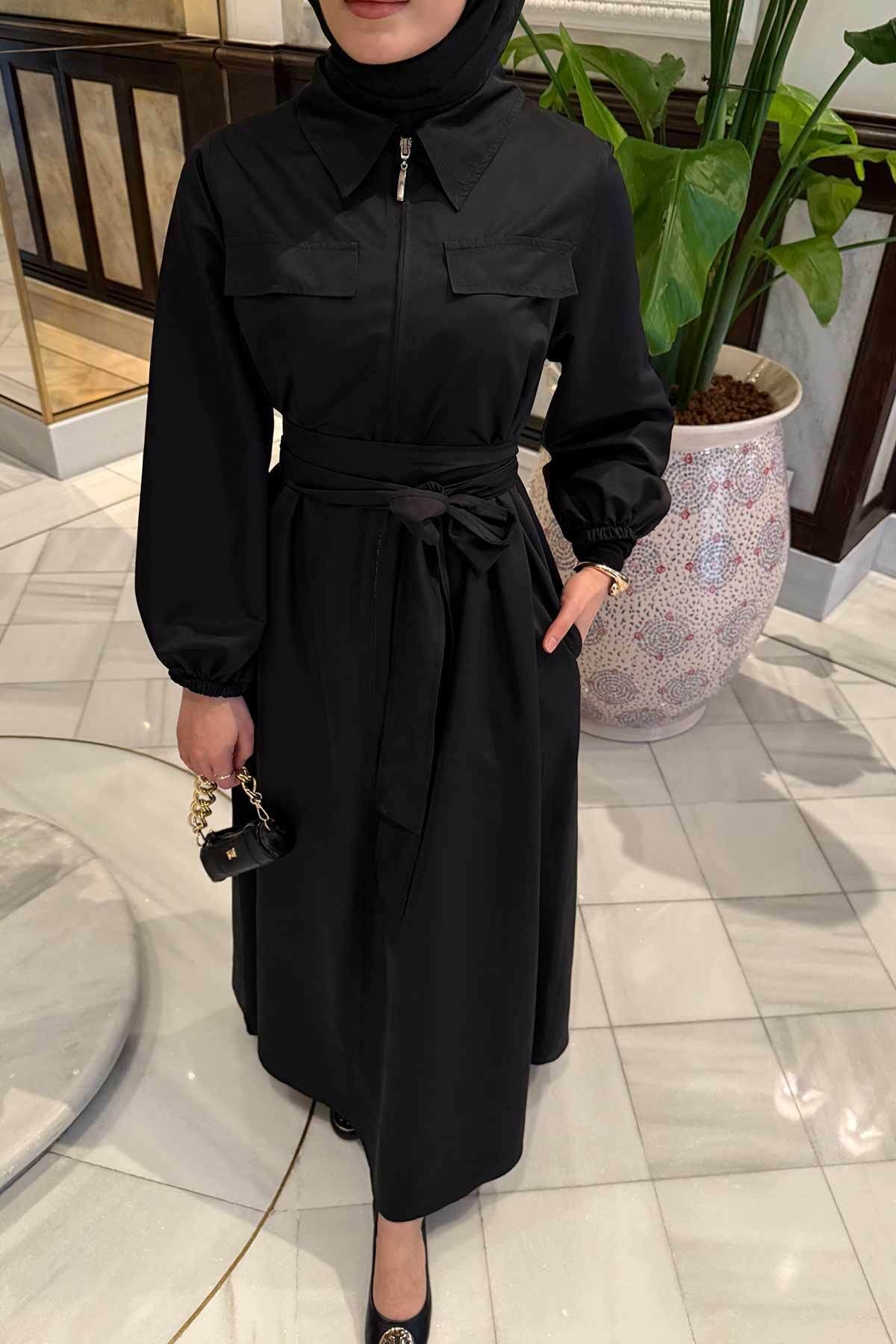 Melike Tatar-Black Belted Dress 32-3517 2