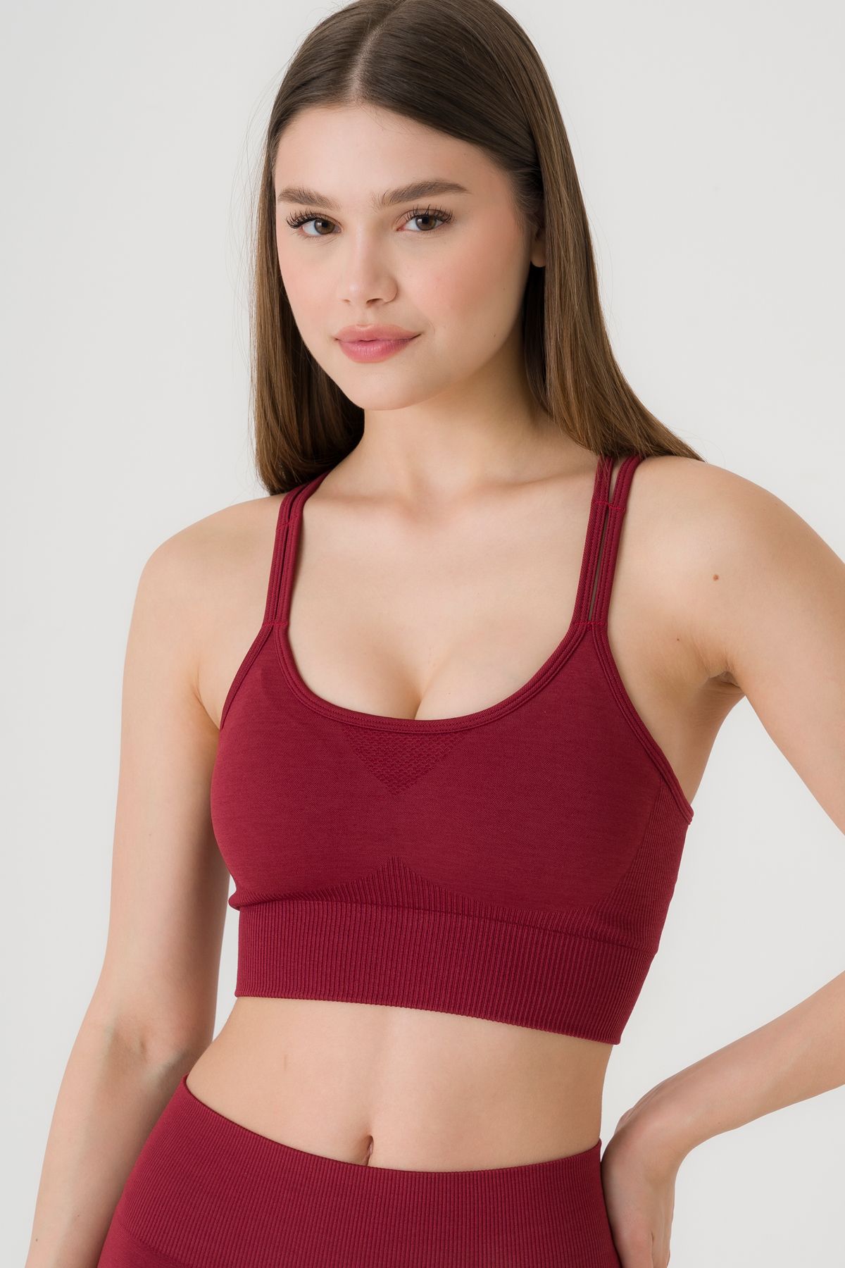 MODA askılı dikişsiz (seamless) göğüs toparlayıcı kadın spor  sırt ip detaylı crop top bra  sütyen