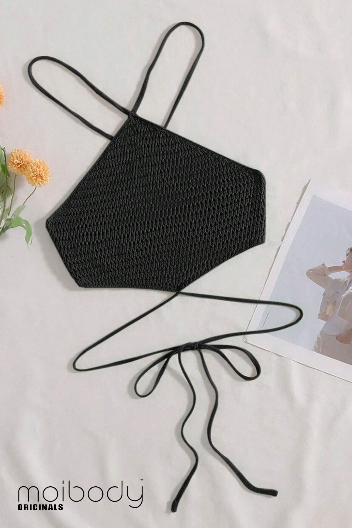 Moibody Örgü Bağlamalı Halter Crop Top