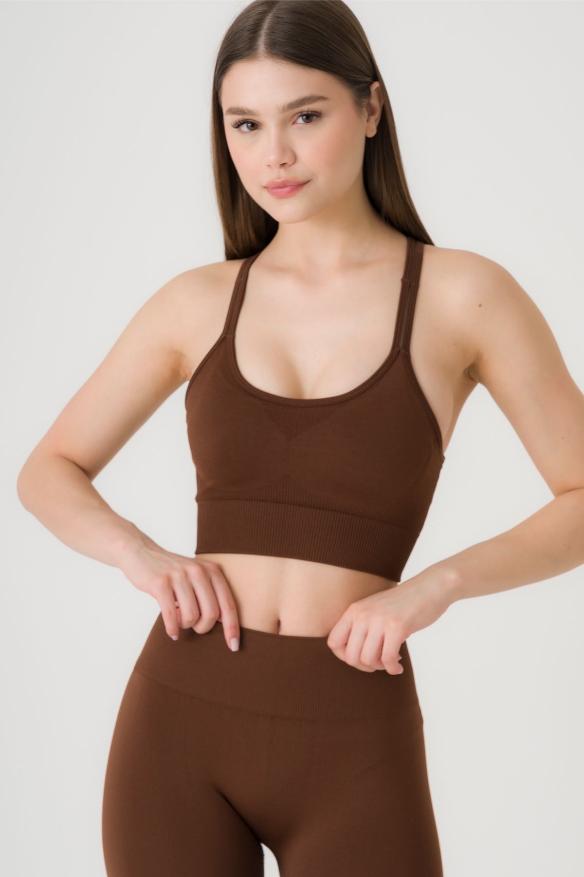 MODA askılı dikişsiz (seamless) göğüs toparlayıcı kadın spor  sırt ip detaylı crop top bra  sütyen