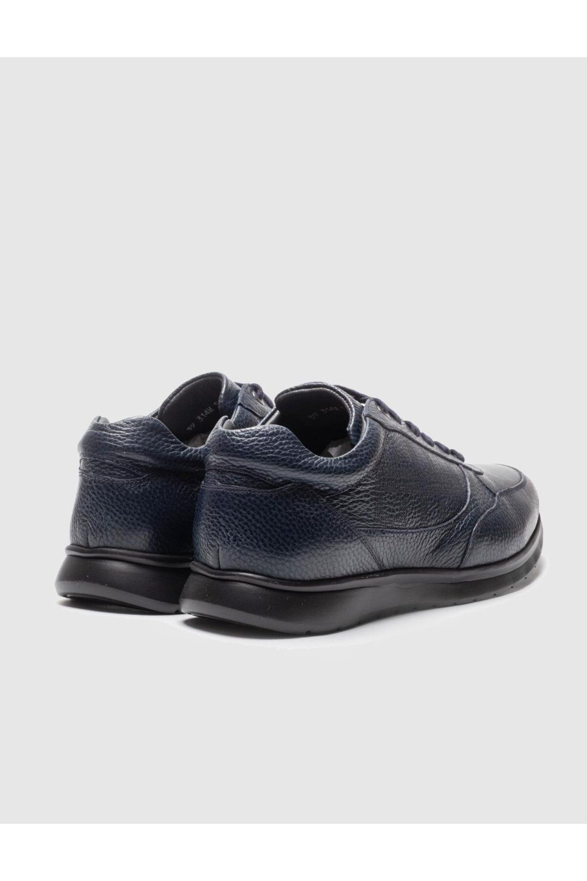 Cabani-Genuine Leather Navy Blue Lace-Up Men's Sports Shoes 3