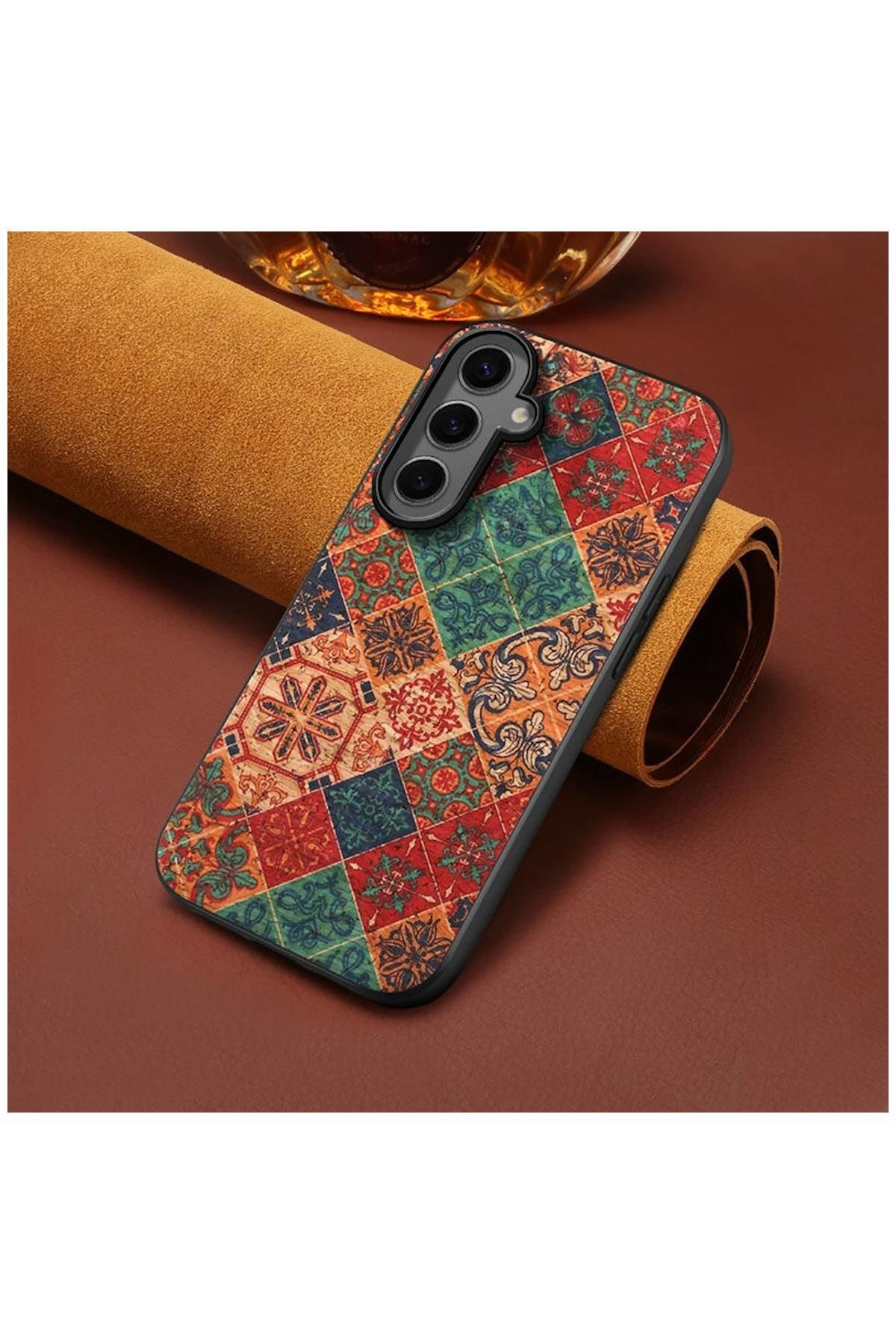 Zebana Samsung Galaxy S24 Plus Uyumlu Kılıf Zebana Vintage Kumaş Kılıf Desen 3