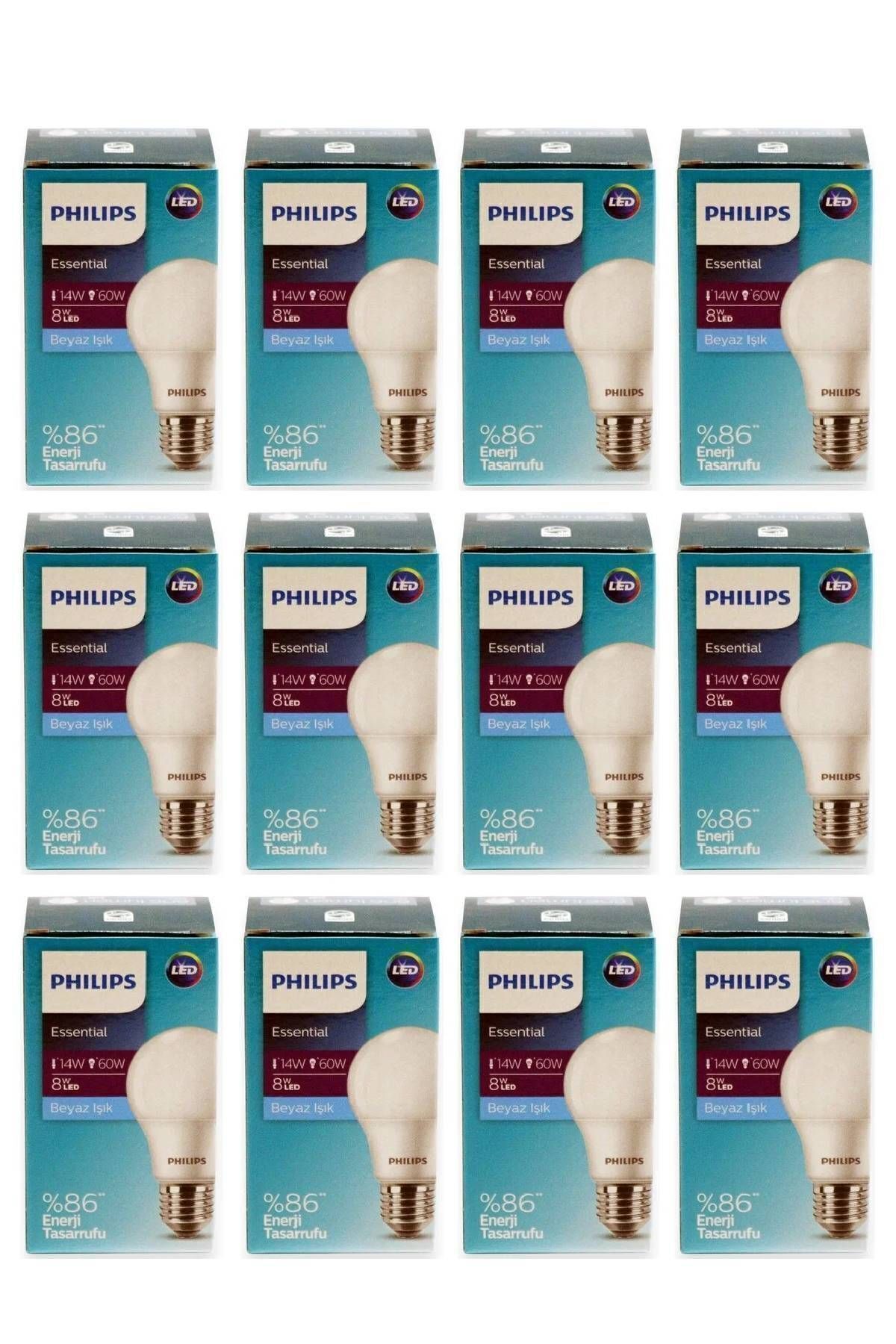 ertekin Essential Led Tasarruflu Ampul 8w (60W) Beyaz Işık E27 Normal Duy 12 ADET