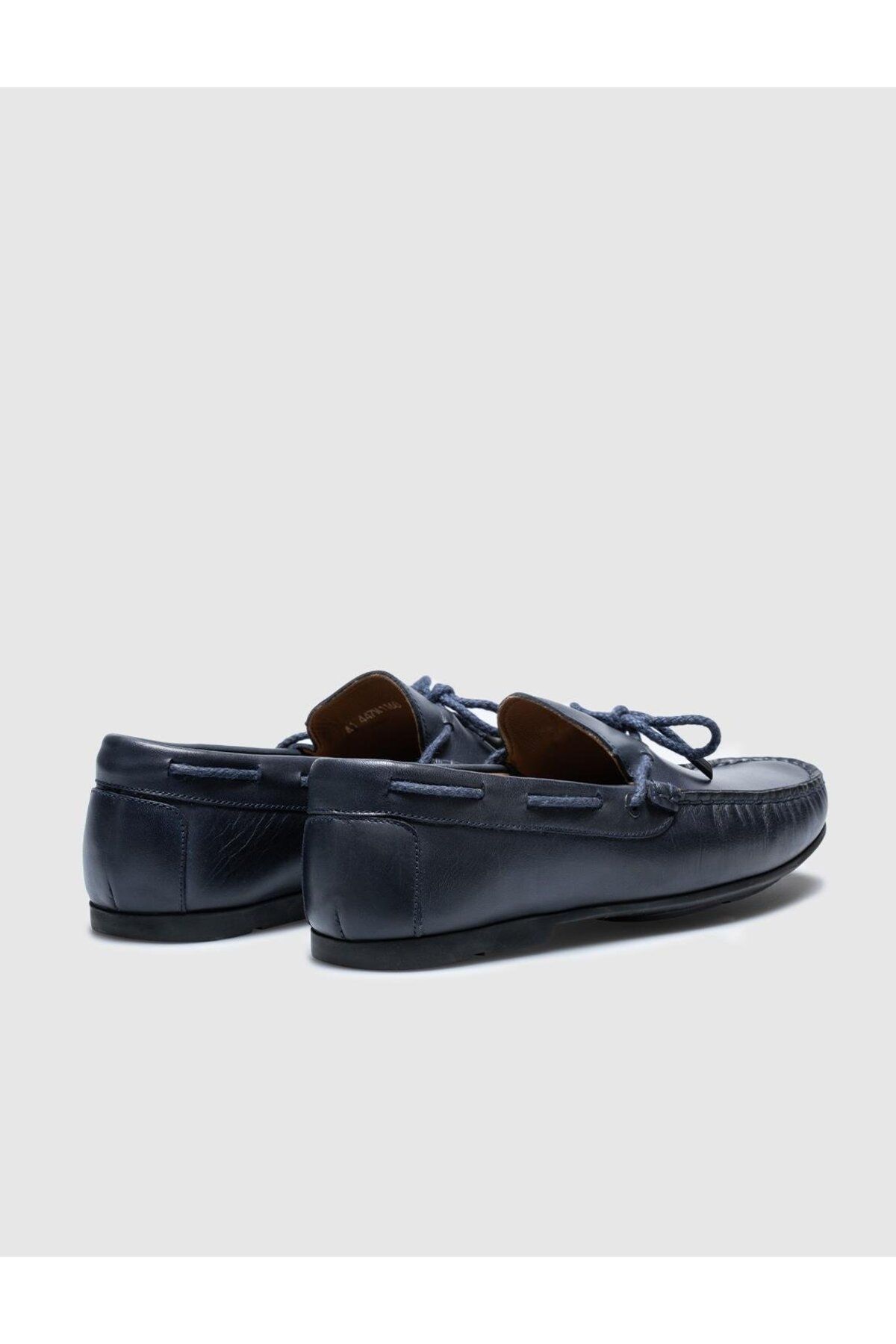 Cabani-Genuine Leather Navy Blue Men's Loafer Shoes 3