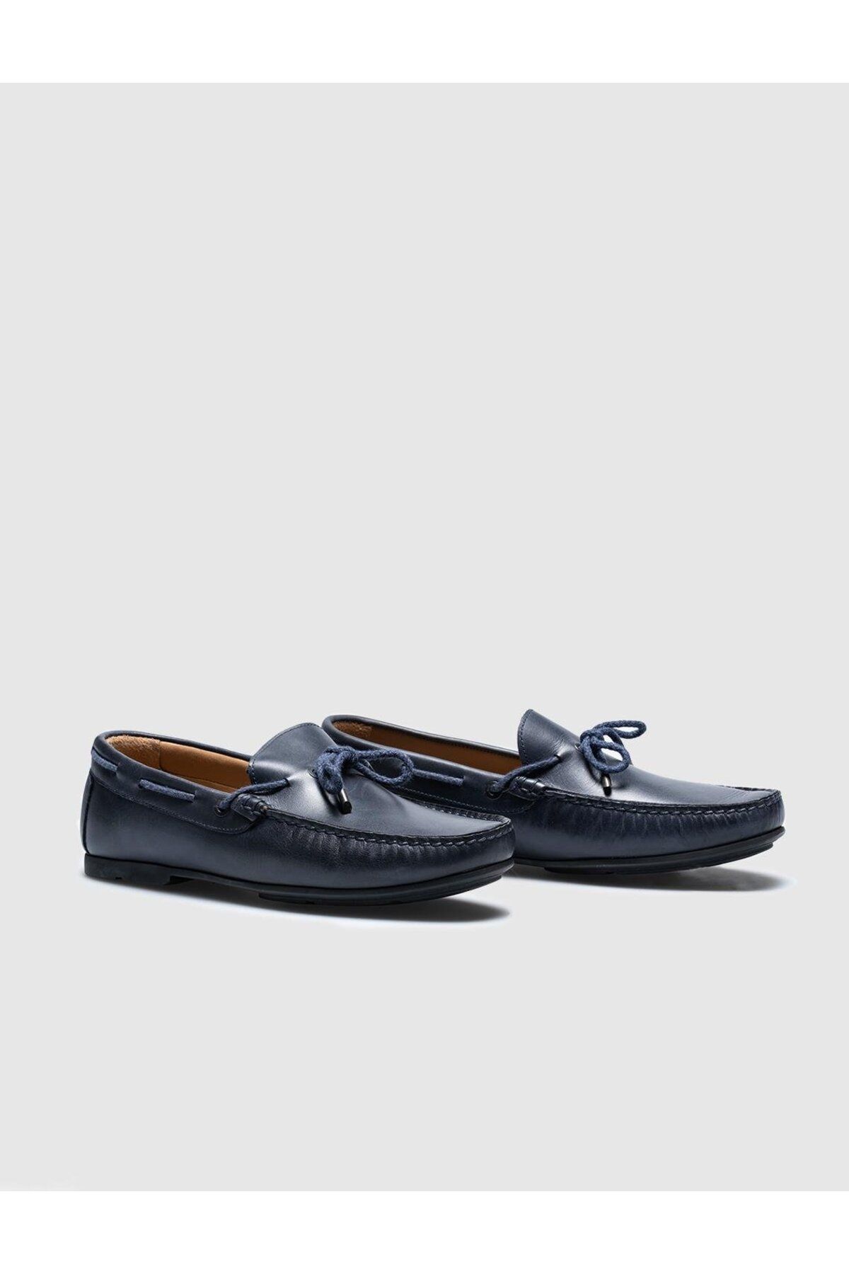Cabani-Genuine Leather Navy Blue Men's Loafer Shoes 4