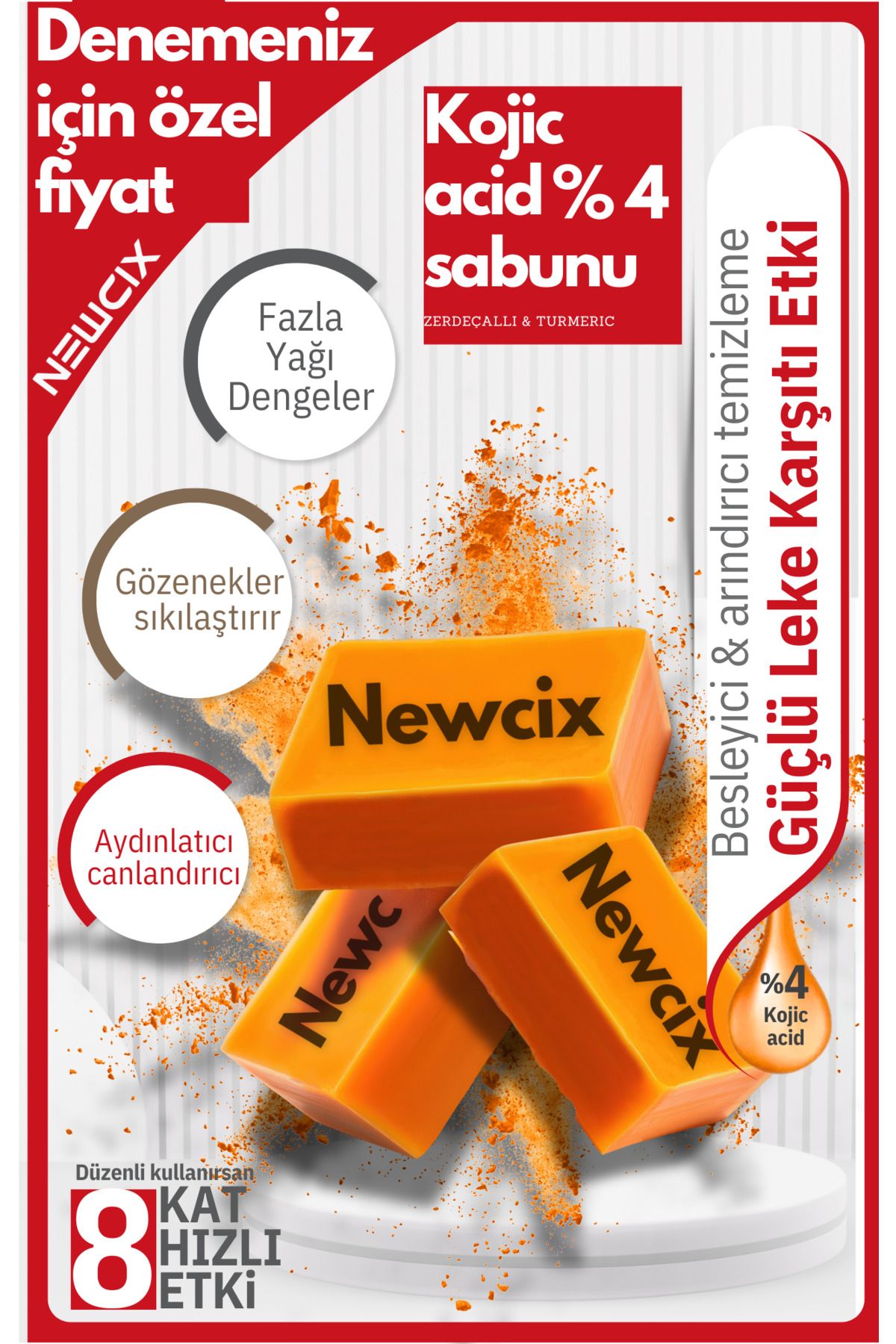 newcix Kojiso Turmeric zerdeçallı kojik Asit acid gözenek sıkılaştırıcı leke karşıtı 1 Adet Premium