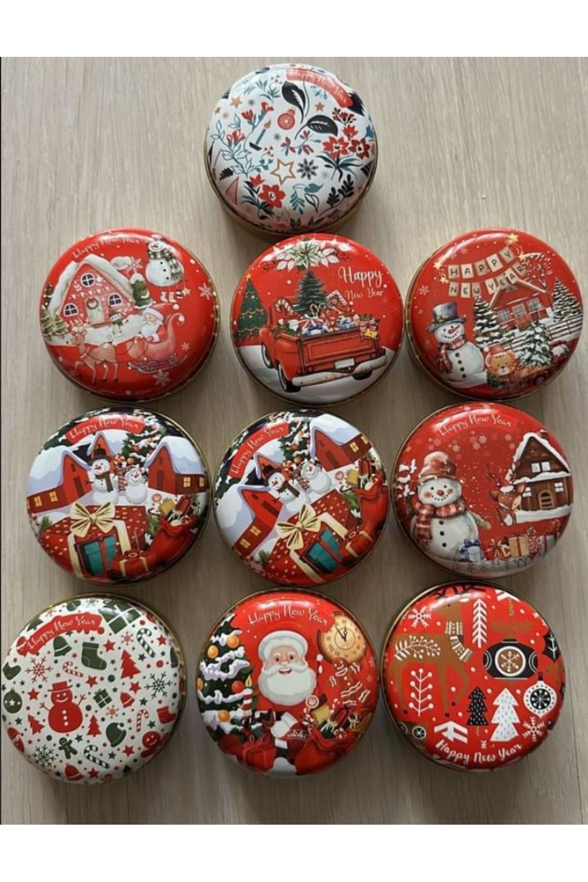 Elioure Yeni Yıl Desenli Metal Kutu Yılbaşı Noel Baba Hediyelik 10 adet