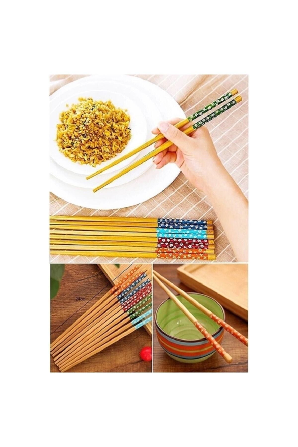 HerEveOyuncak Bambu Chopstick Çubuk Yemek Çubuğu Yıkanabilir Tekrarr Kullanılabilir 3 çift - 6 Adet (bQ)