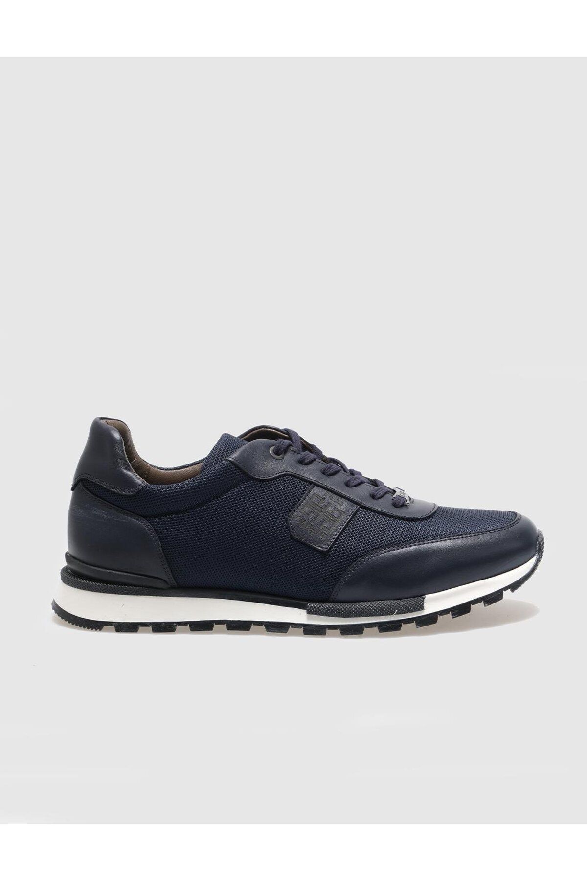 Cabani-Genuine Leather Navy Blue Lace-Up Men's Sports Shoes 1