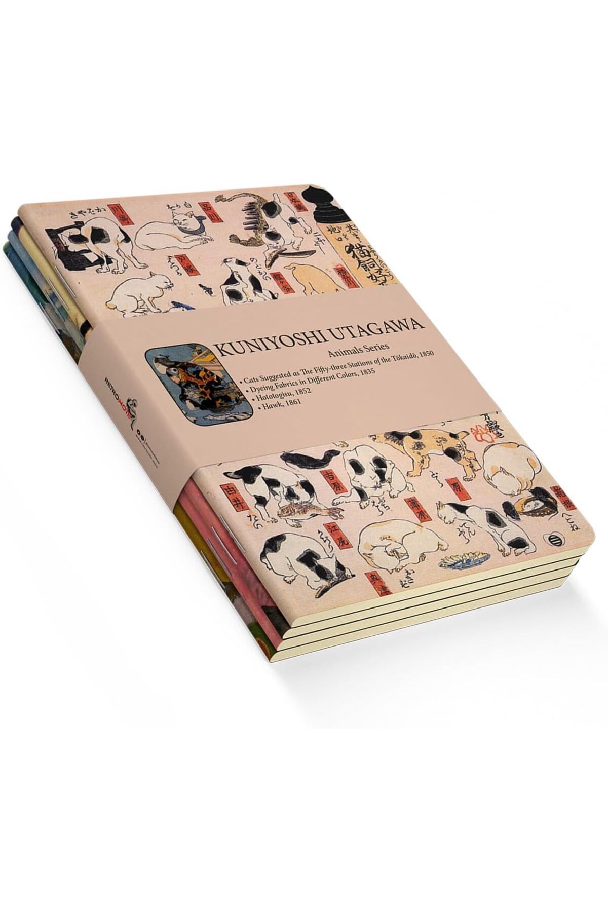 STOREMAX buxystorem Animals Series - A5, Kuniyoshi Utagawa 4'lü Defter Seti II, Çizgisiz, Toplam 256 Sayfa,