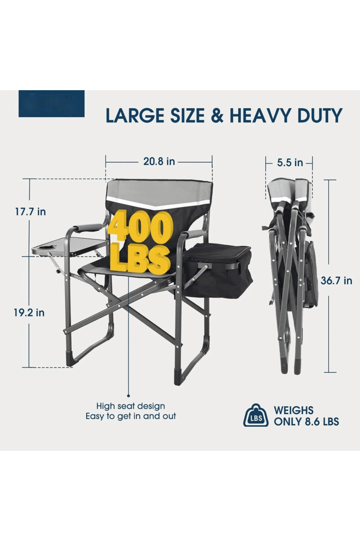 كرسي مع طاولة جانبية وحقيبة تبريد للاستخدام الخارجي