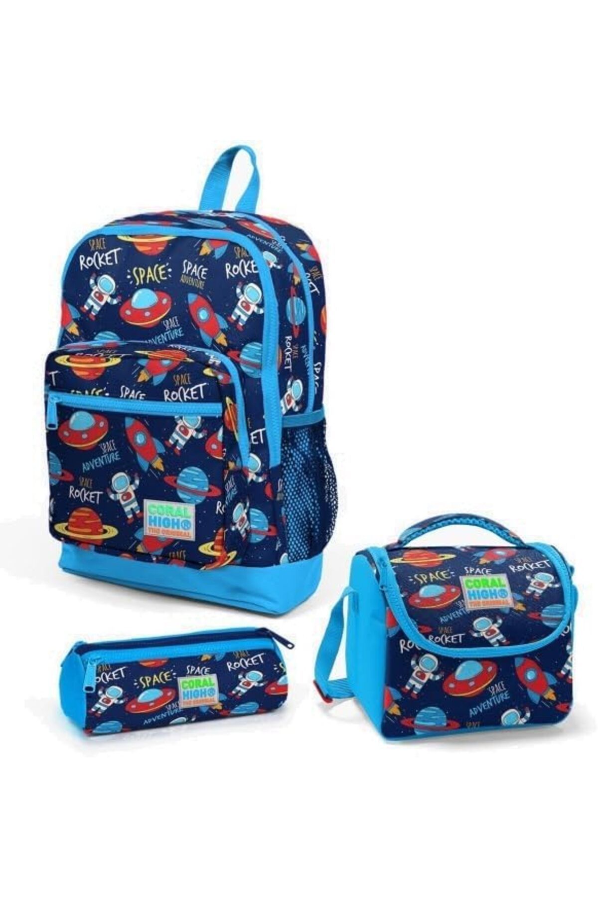 STOREMAX prhshop High Kids Lacivert Mavi Uzay Desenli 3’lü Okul Çanta Seti SET0123470 Life 1063348