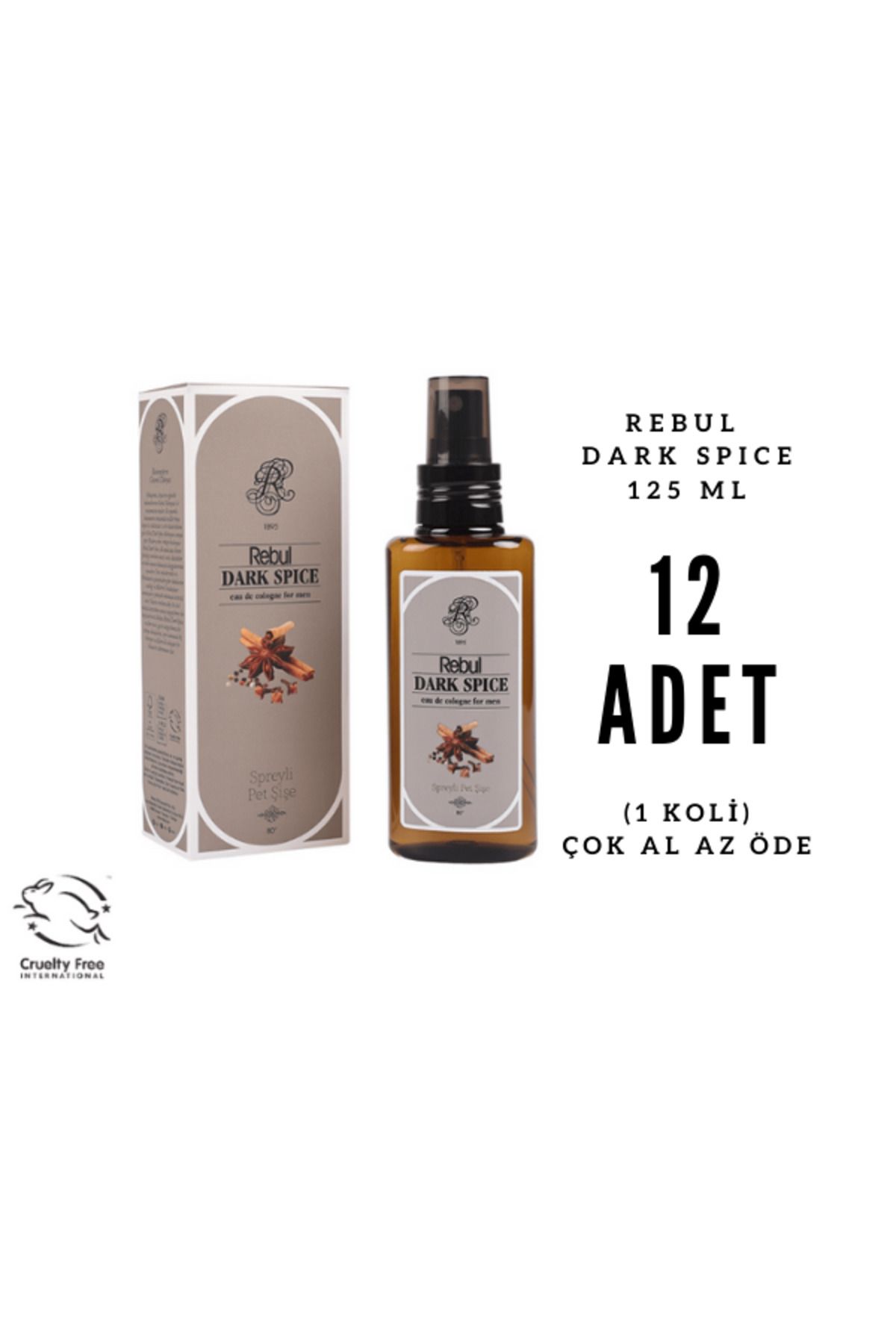 Rebul Dark Spice Edc 125ml Sprey Pet Şişeli Kolonya 12 Adet (1 Koli)